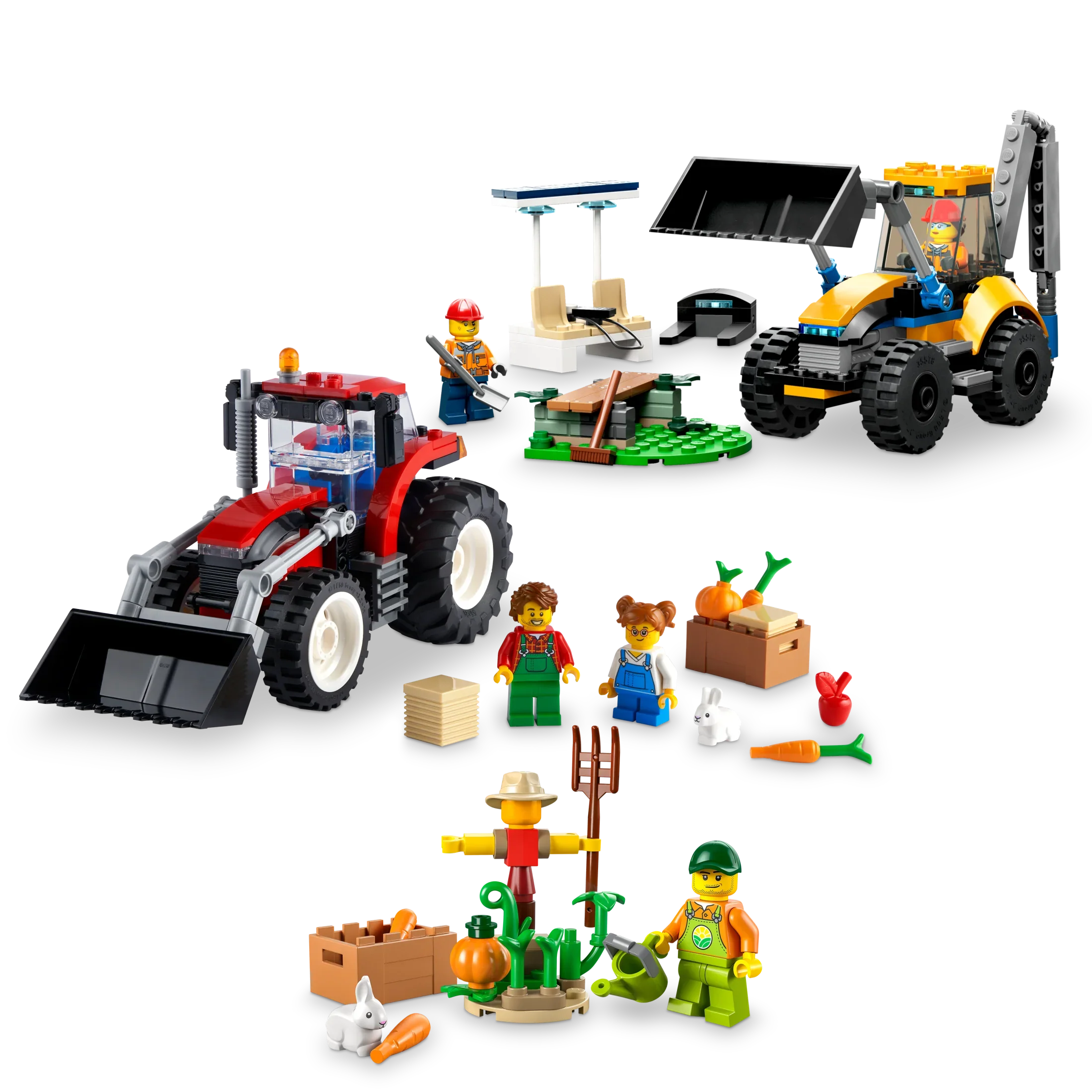 LEGO City Big Wheel Gift Set, 2in1 Tractor and Construction Digger Building Toy Sets Plus Farm Garden & Scarecrow Bonus Pack, Outstanding Gift for Boys and Girls Ages 5 and up, 66772