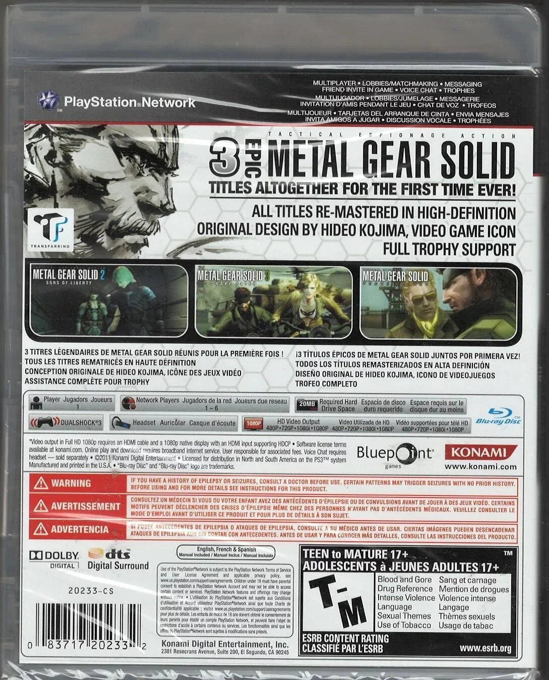 Metal Gear Solid HD Collection PS3 (Brand New Factory Sealed US Version) Playsta