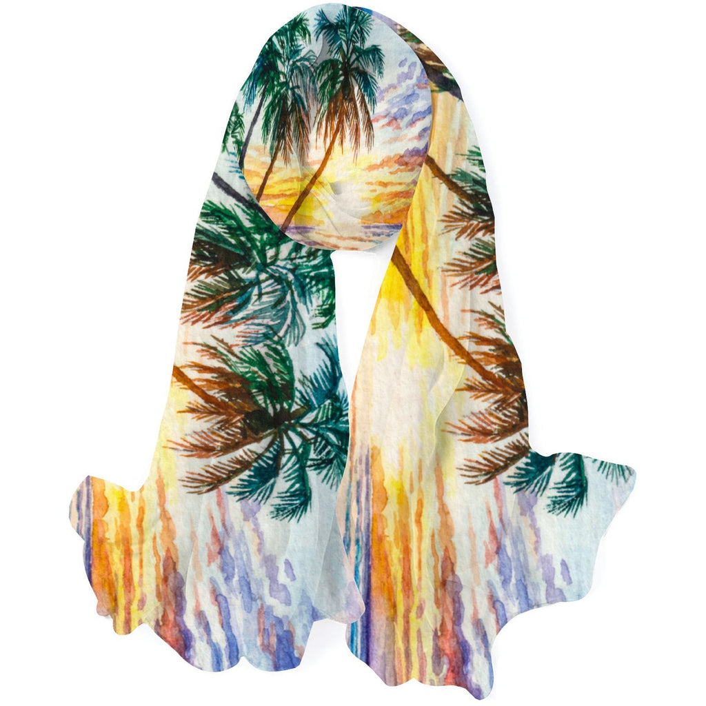 FREEAMG Seascape Sunset Silk Long Scarf for Women Large Oblong Sunscreen Shawls Wraps Neck Headscarf Hair Wraps Gift Packed