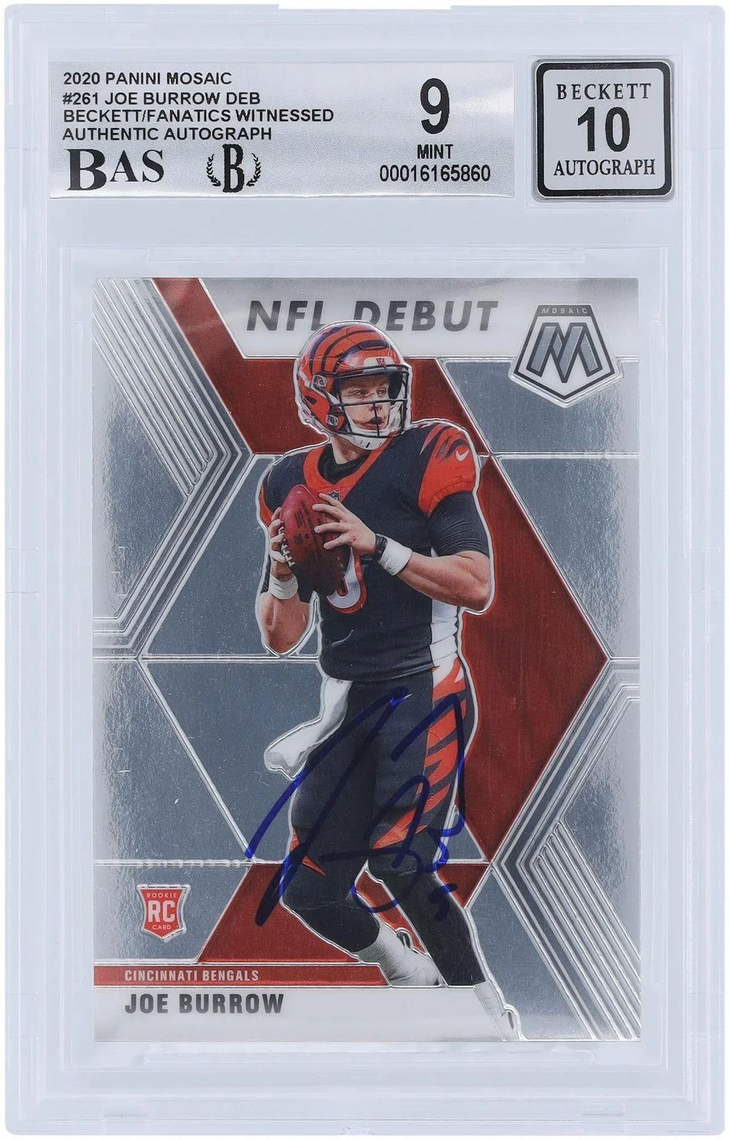 Joe Burrow Cincinnati Bengals Autographed 2020 Panini Mosaic #261 Beckett Fanatics Witnessed Authenticated 9/10 Rookie Card - 9,9,9.5,9 Subgrades - Fanatics Authentic Certified