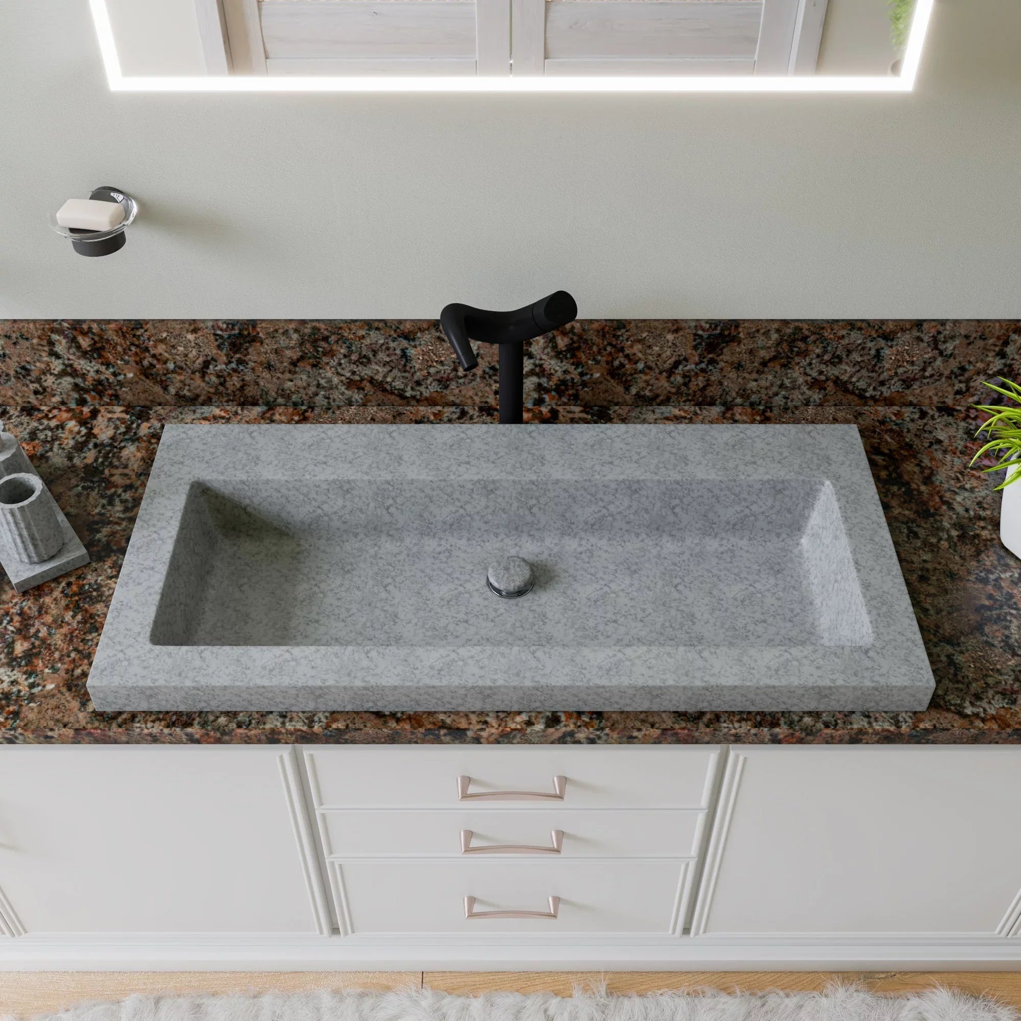 ALFI brand ABCO40TR 40" Solid Concrete Gray Matte Trough Sink for the Bathroom