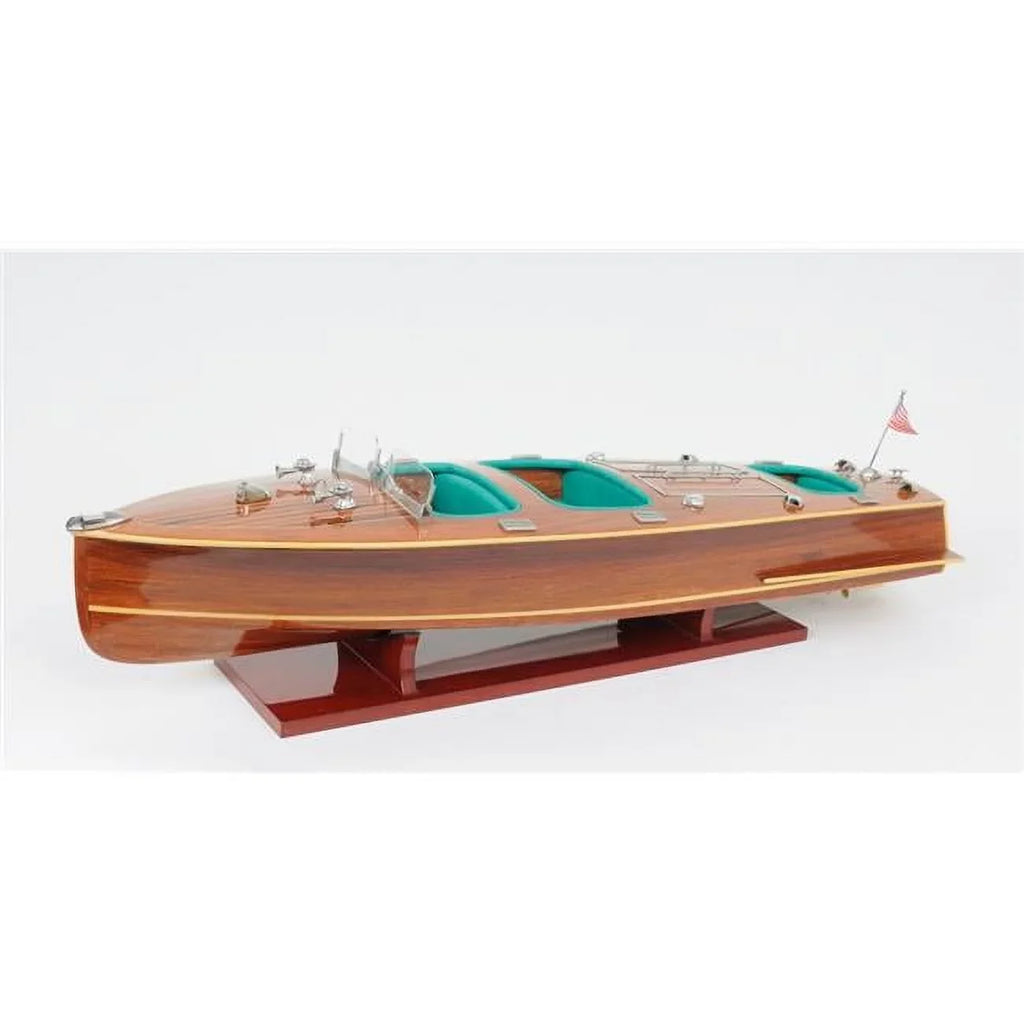 HomeRoots 9 in. Wood Brown C1928 Chris Craft Triple Cockpit Hand Painted Decorative Vessel