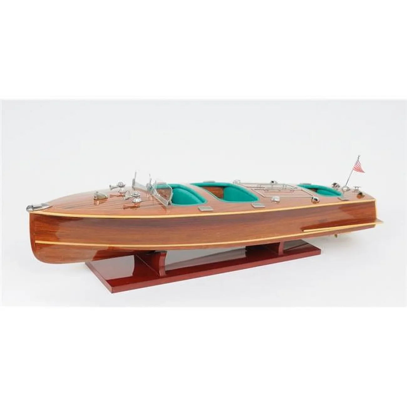 HomeRoots 9 in. Wood Brown C1928 Chris Craft Triple Cockpit Hand Painted Decorative Vessel