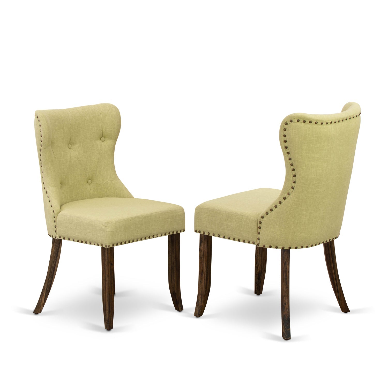 HomeStock French Country 7-Pc Kitchen Set-Limelight Linen Fabric Seat & Button Tufted Back Parson Chairs & Top Living Room Table With Hardwood Legs - Cement