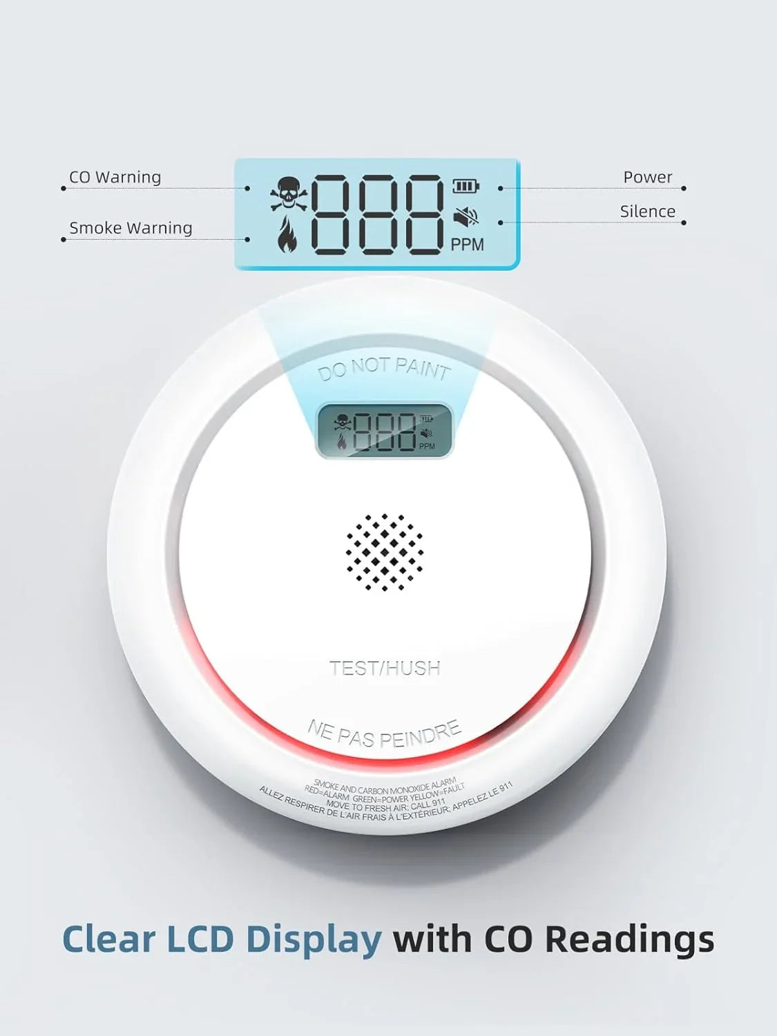 SITERWELL Wireless Interconnected Smoke Detector Carbon Monoxide Detector Combo with LCD Display, 2 in 1 Smoke and CO Detector with Test/Silence Button, Fire and CO Alarm with 3 AA Batteries, 1 Pack