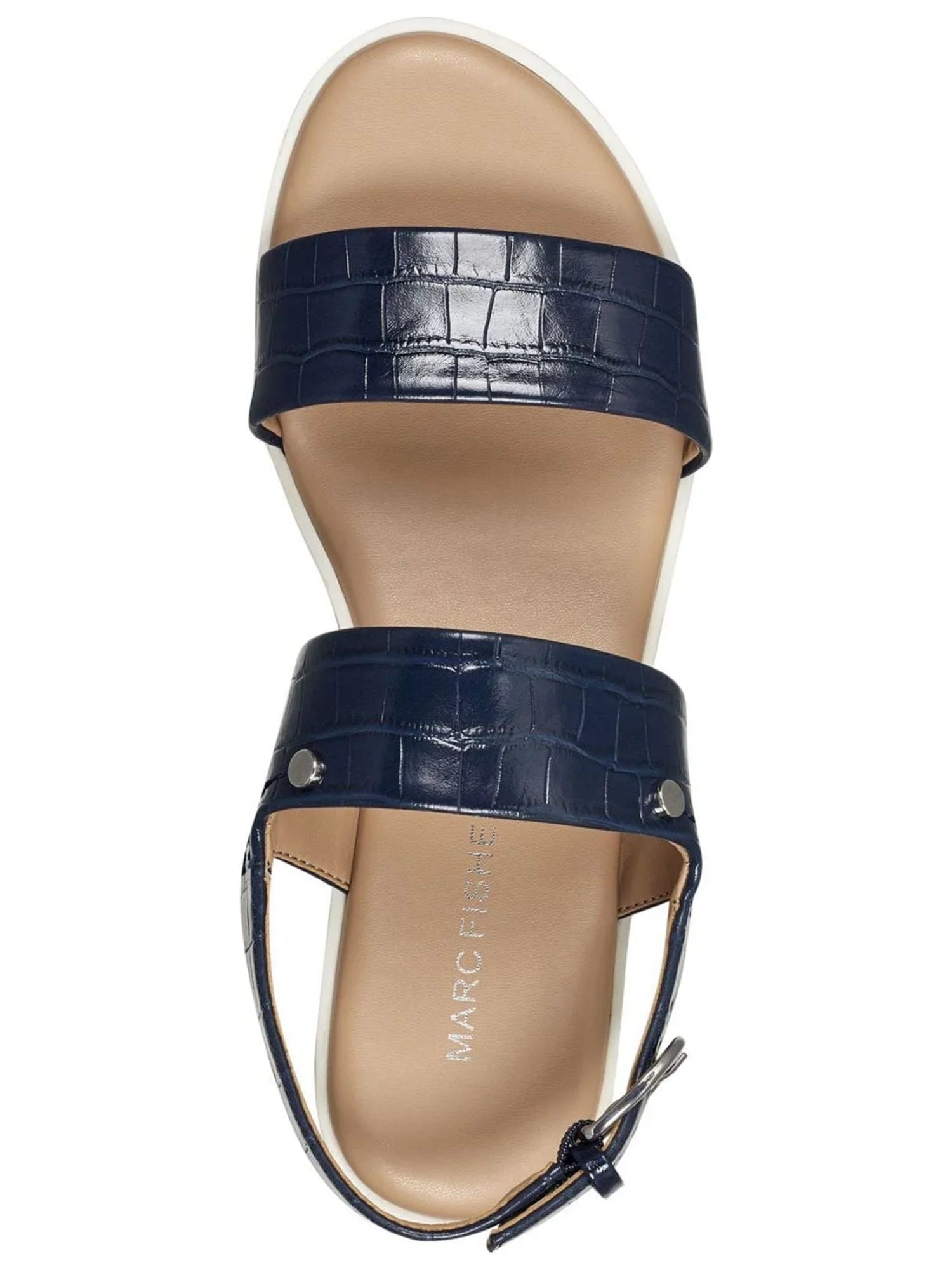 MARC FISHER Womens Blue Mixed Media Demi 1" Platform Gordy Almond Toe Wedge Latch Sandals Shoes 8.5 M