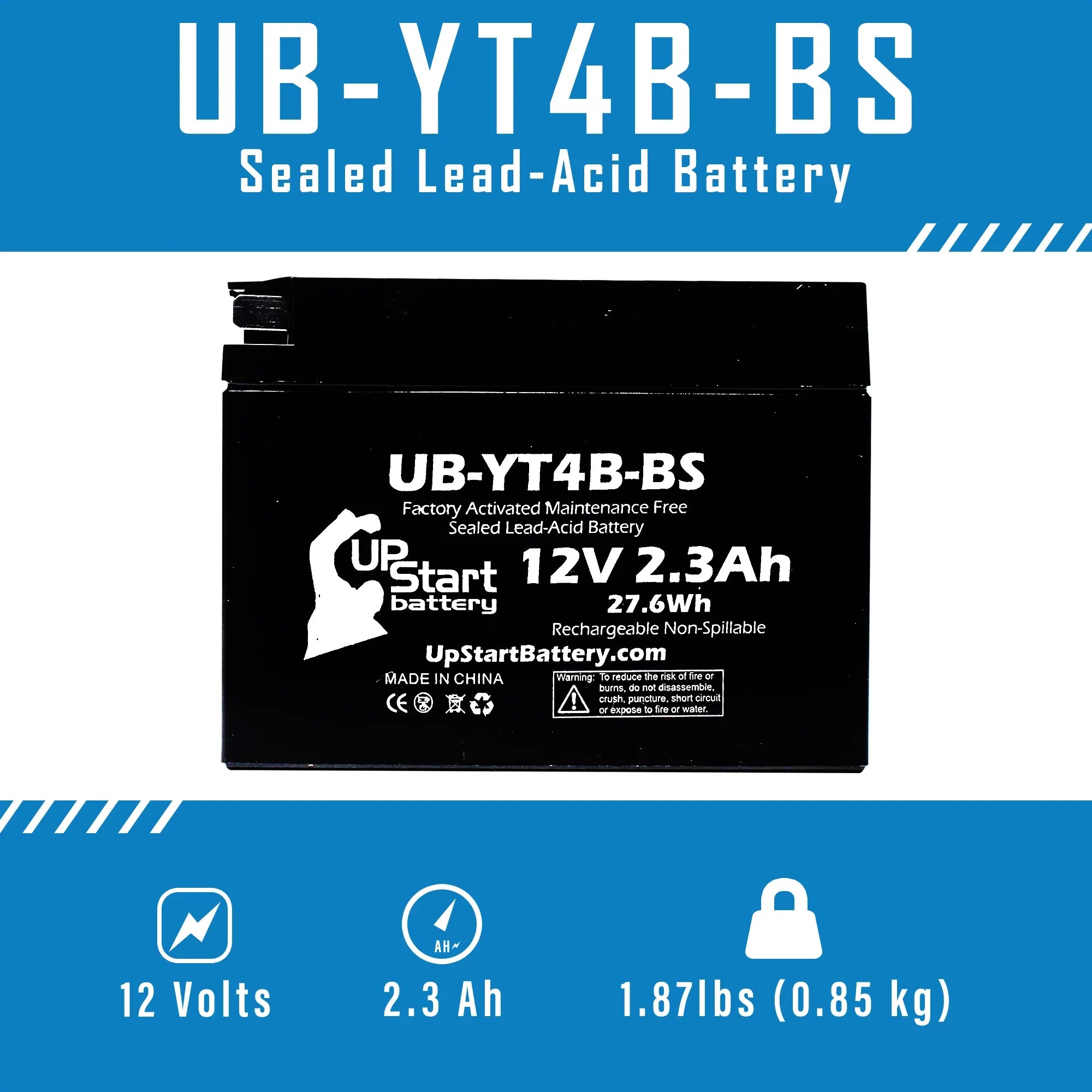 3 Pack - YT4B-BS Battery Replacement for (2.3Ah, 12v, Sealed) Factory Activated, Maintenance Free Battery - Matching with 2015 Yamaha SR400, 2008 Suzuki DR-Z70, 2009 Suzuki DR-Z70
