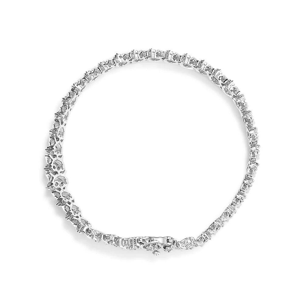 Haus of Brilliance .925 Sterling Silver 1.0 Cttw Womens Miracle Set Round cut Box Clasp Diamond 3 Row Wave Link Bracelet (I-J Color, I2-I3 Clarity) - 7.25" Inches