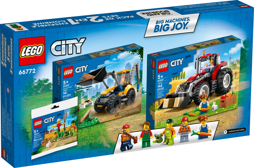 LEGO City Big Wheel Gift Set, 2in1 Tractor and Construction Digger Building Toy Sets Plus Farm Garden & Scarecrow Bonus Pack, Outstanding Gift for Boys and Girls Ages 5 and up, 66772