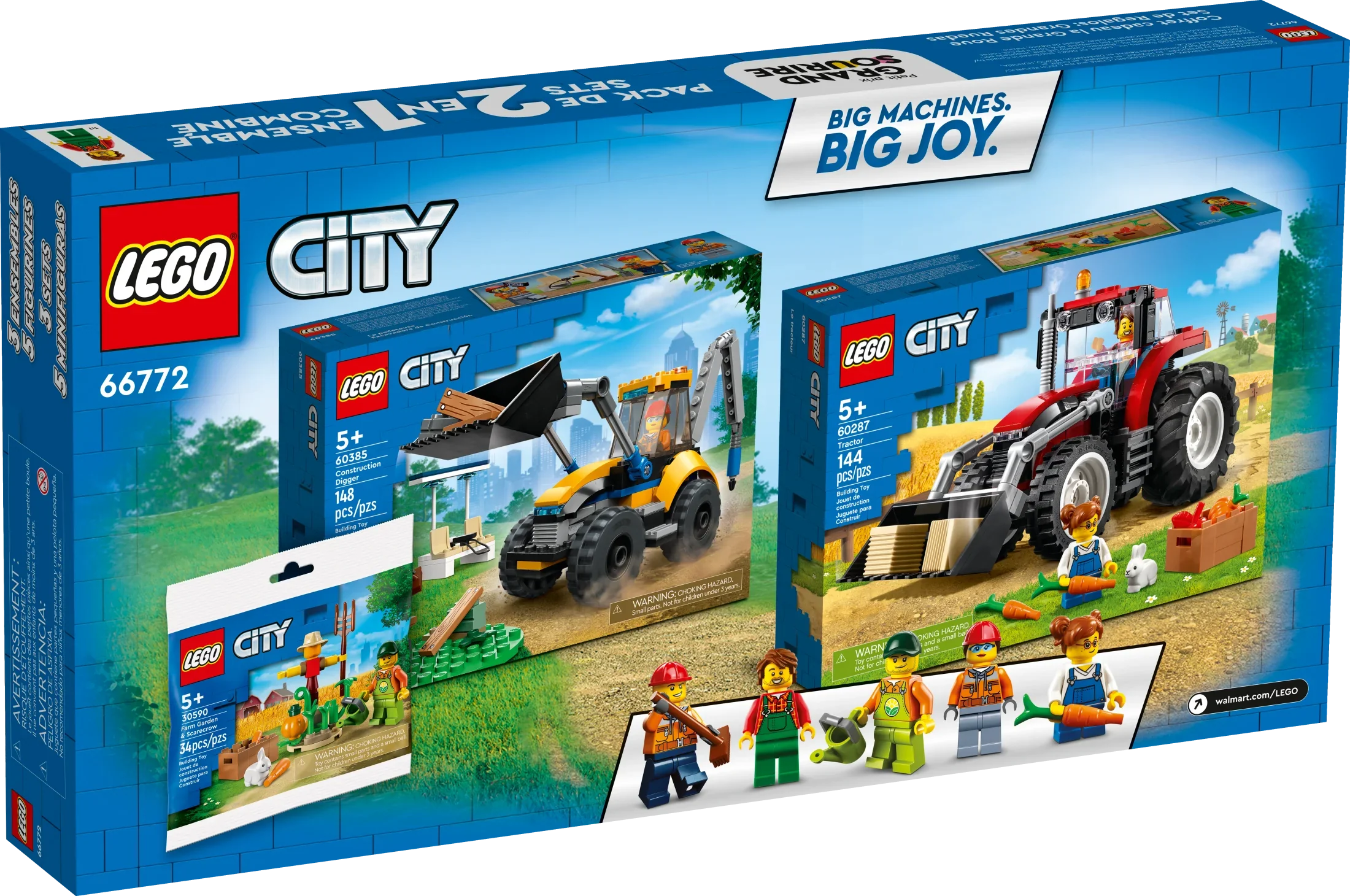 LEGO City Big Wheel Gift Set, 2in1 Tractor and Construction Digger Building Toy Sets Plus Farm Garden & Scarecrow Bonus Pack, Outstanding Gift for Boys and Girls Ages 5 and up, 66772