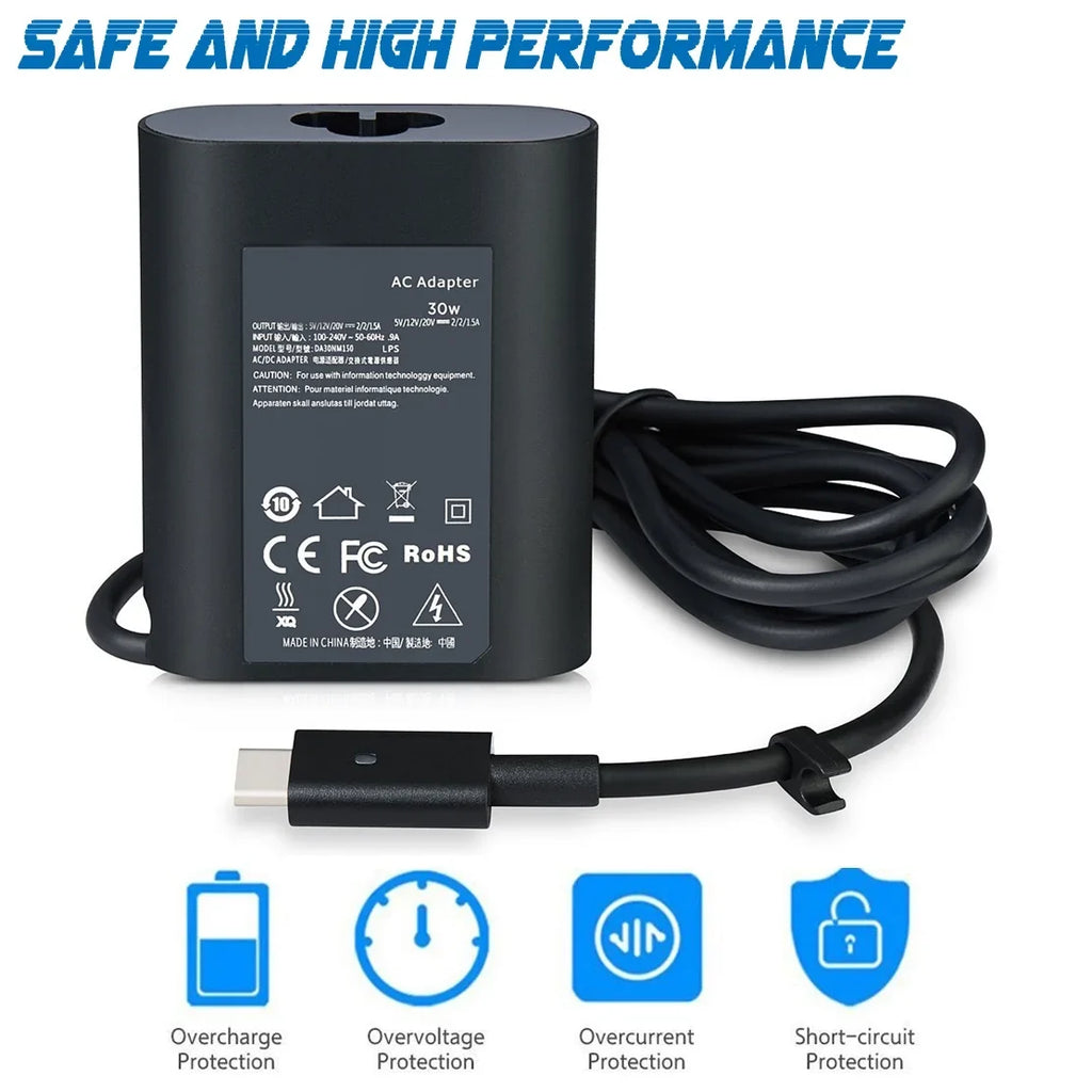 EBK 30W Replacement AC Power Adapter Charger for Dell XPS13 9365 XPS12 9250 Latitude 7350 7275 5175 5179 ( USB Type-C Connector )