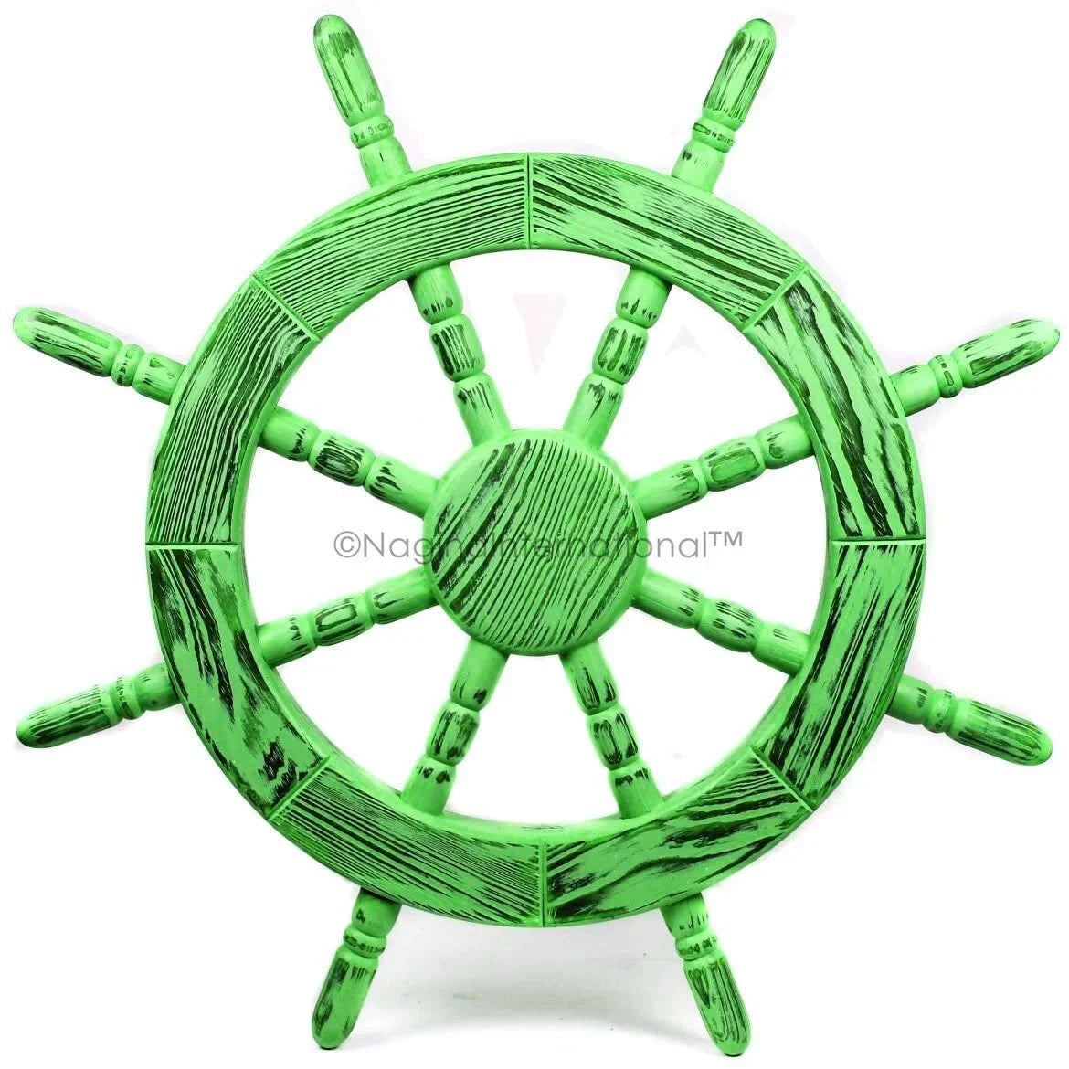 Nagina International Rustic Antique Beautiful Wall Decor Handcrafted Pine Nautical Ship Wheel | Maritime Exclusive Wall Decor (16 Inches, Junky Green)
