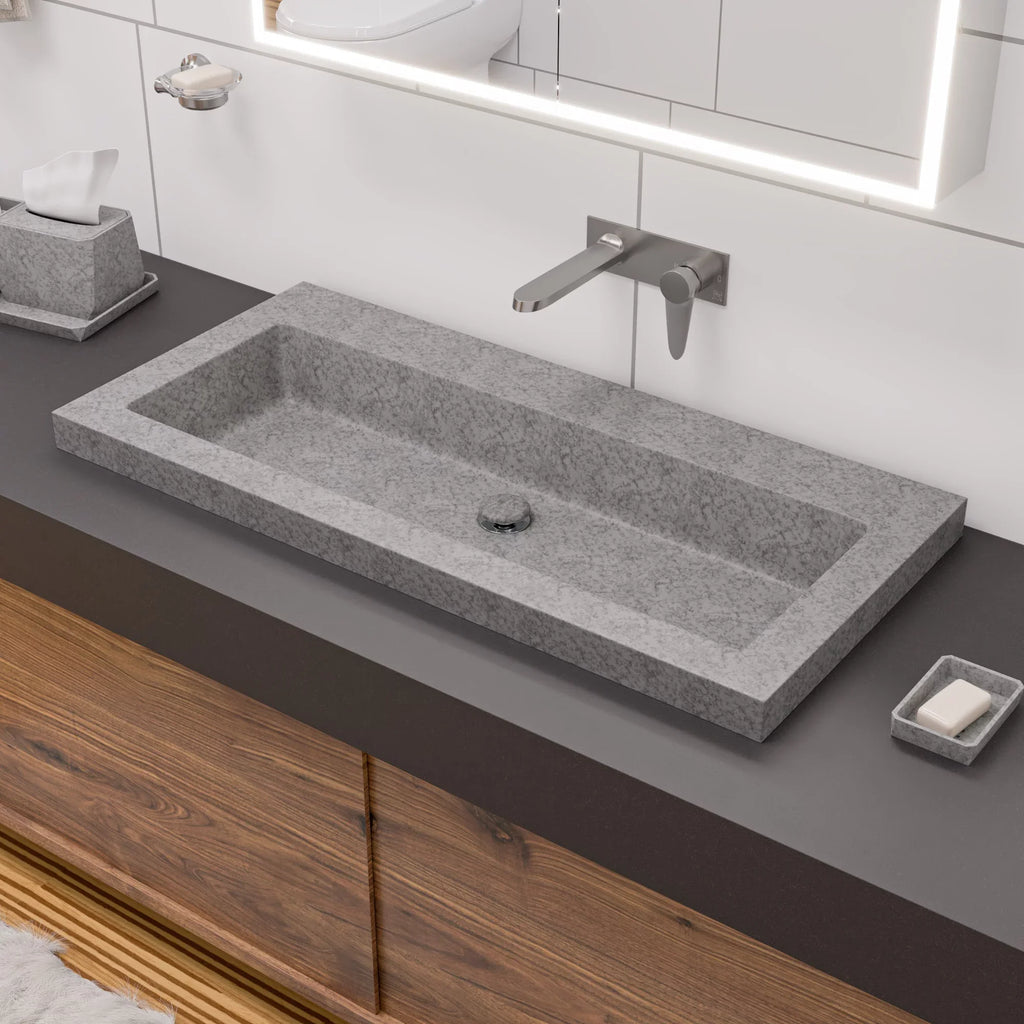 ALFI brand ABCO40TR 40" Solid Concrete Gray Matte Trough Sink for the Bathroom