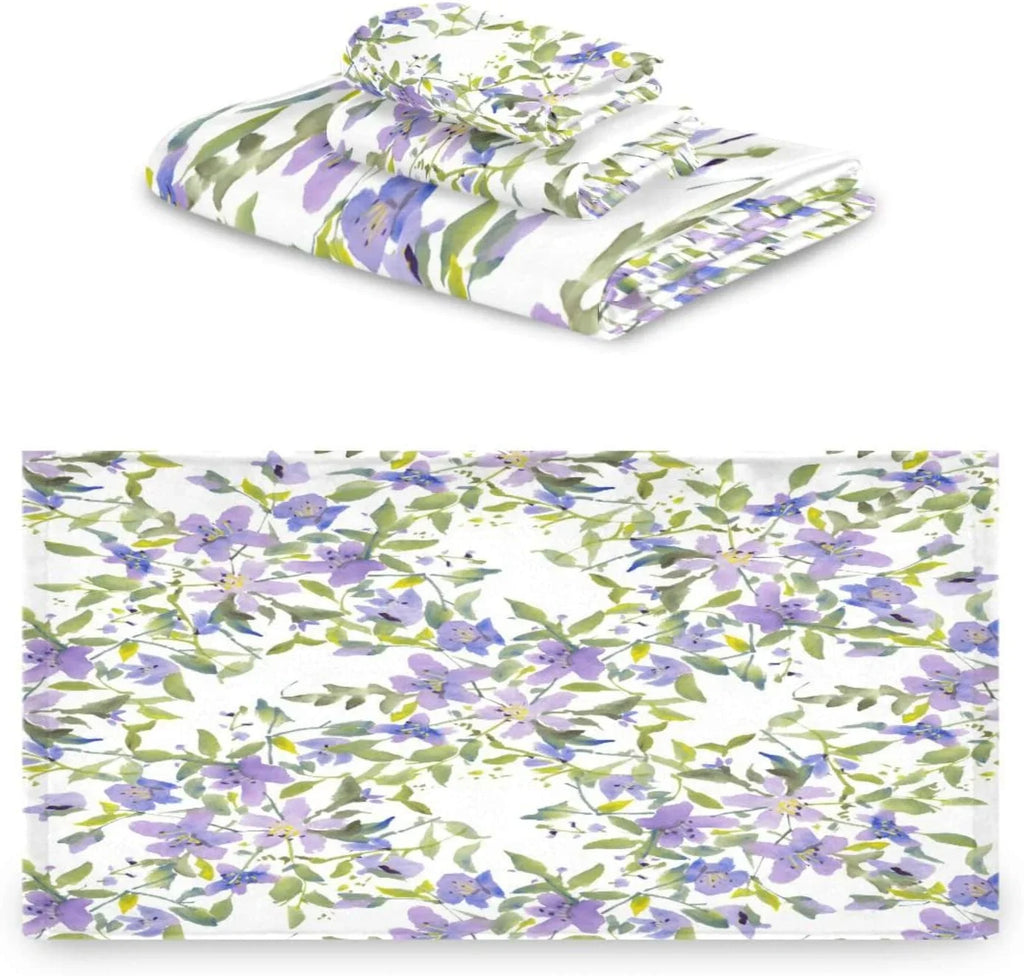 Wellsay Purple Flowers Bath Towel Set of 3, Highly Absorbent & Soft Bathroom Towels Set Quick Dry Towels Set for Bathroom Spa Beach (1 Bath Towels, 1 Hand Towel, 1 Washcloth)