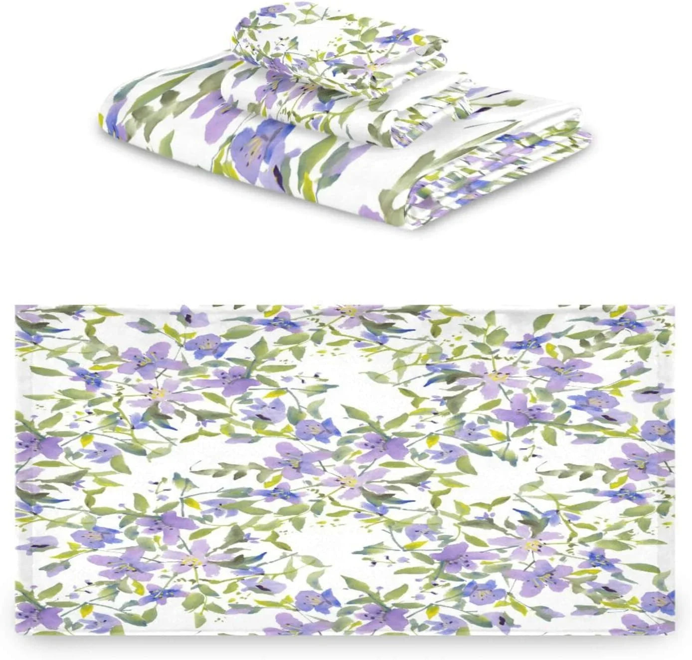 Wellsay Purple Flowers Bath Towel Set of 3, Highly Absorbent & Soft Bathroom Towels Set Quick Dry Towels Set for Bathroom Spa Beach (1 Bath Towels, 1 Hand Towel, 1 Washcloth)