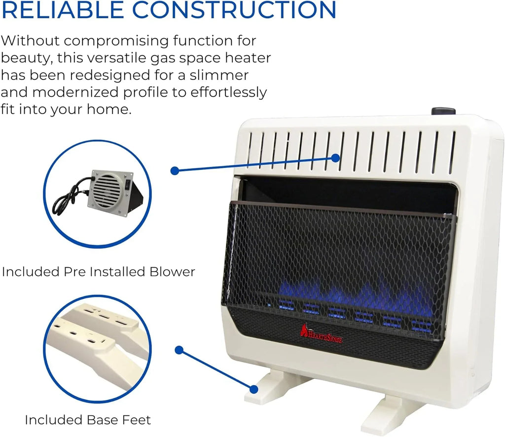 Hearth Sense Dual Fuel Vent less Blue Flame Heater with Base and Blower 30,000 BTU, T-Stat Control Model# BF30T-BB