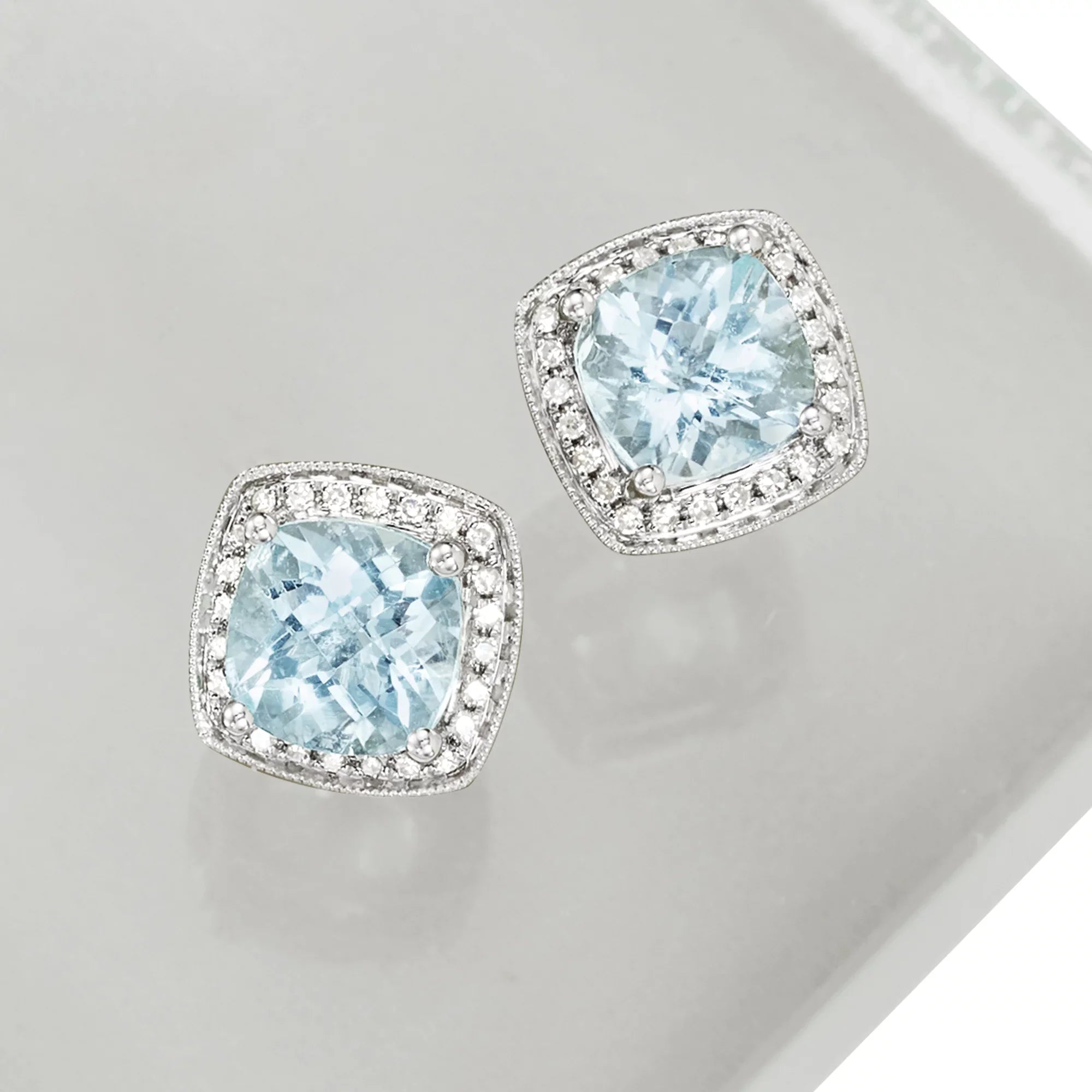 Ross-Simons 2.60 ct. t.w. Aquamarine and .20 ct. t.w. Diamond Earrings in 14kt White Gold, Women's, Adult