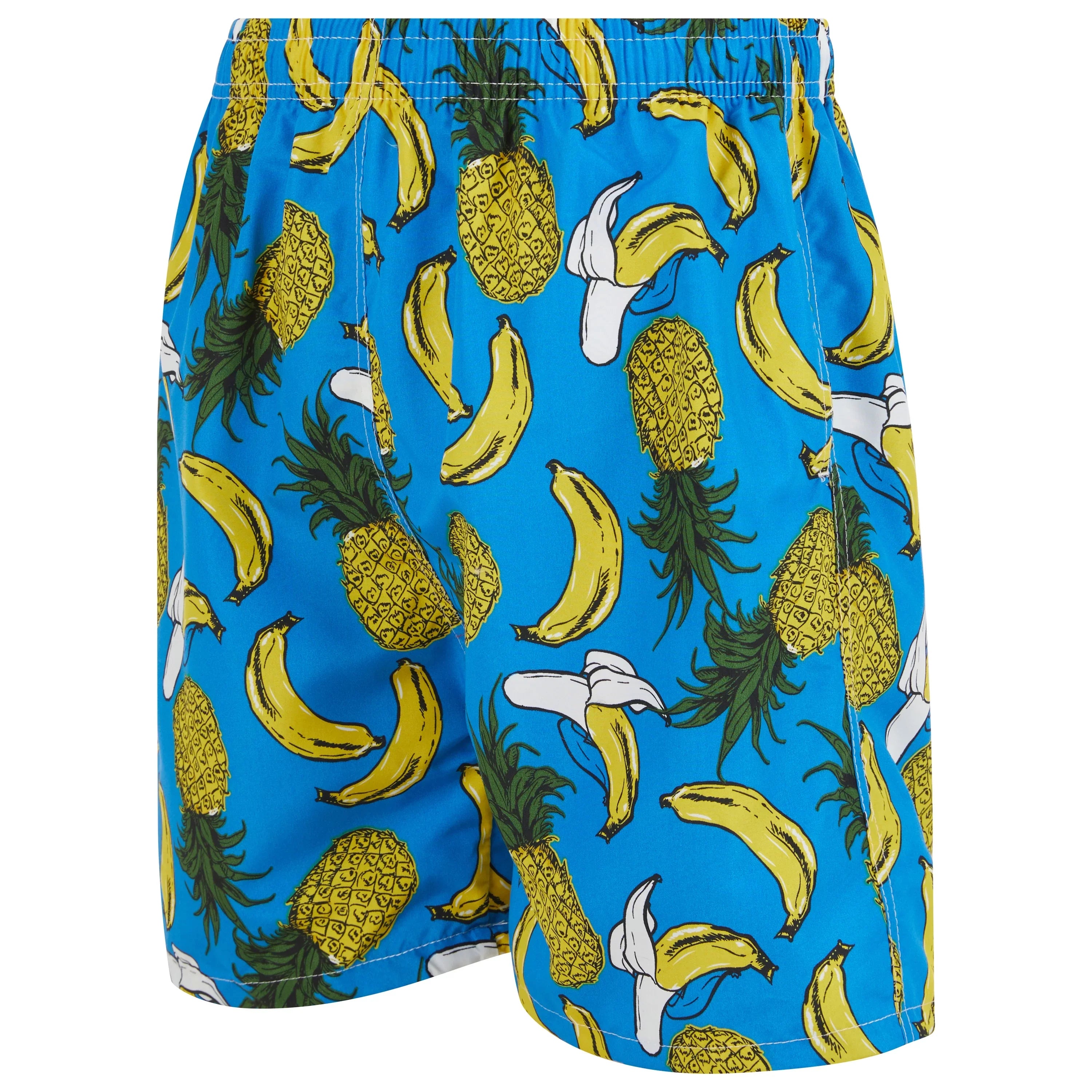 iBerryNY Mens Swimming Trunks Beach Shorts, Mesh Lining, 2 Pairs, Palm Sunset/Fruits, Large