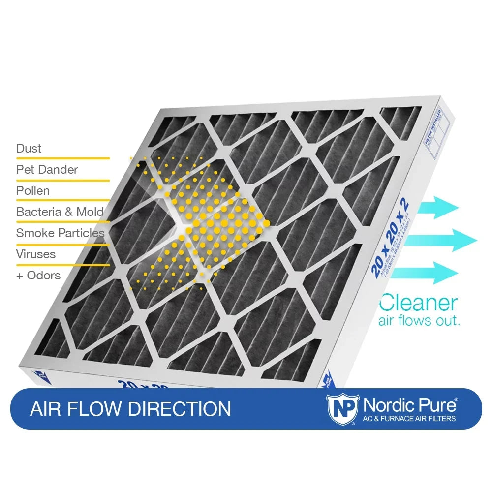 Nordic Pure 24x24x2 Furnace Air Filters MERV 12 Pleated Plus Carbon 3 Pack
