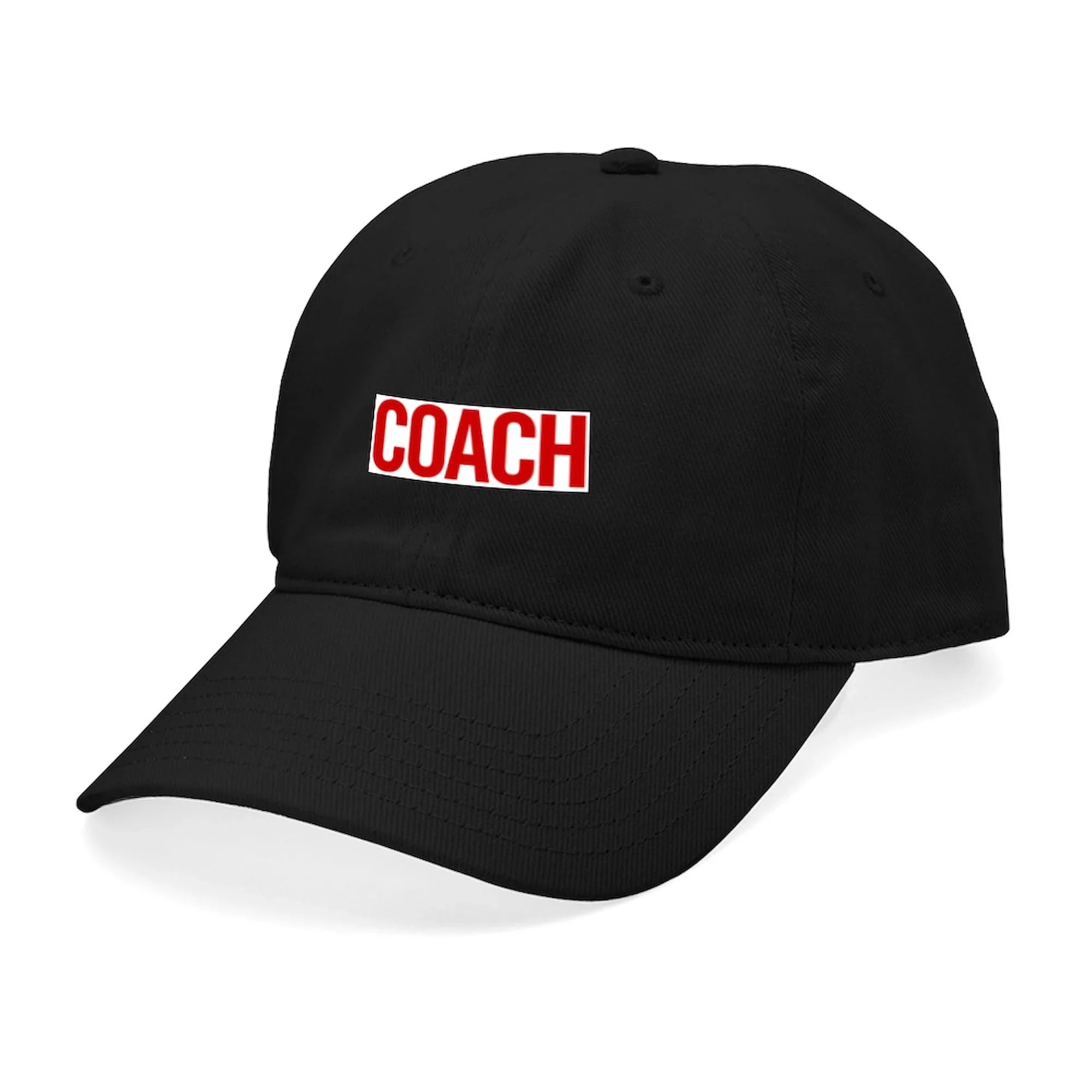 CafePress - Coach (Red) Black Cap - Printed Adjustable Cotton Canvas Black Baseball Hat