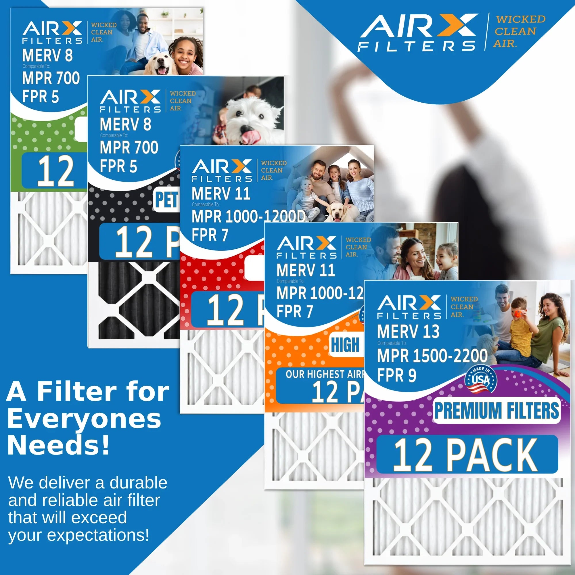 16x25x1 Air Filter MERV 8 Rating, 12 Pack of Furnace Filters Comparable to MPR 700, FPR 5, Pet Odor Retention Filters - Made in USA by AIRX FILTERS WICKED CLEAN AIR.