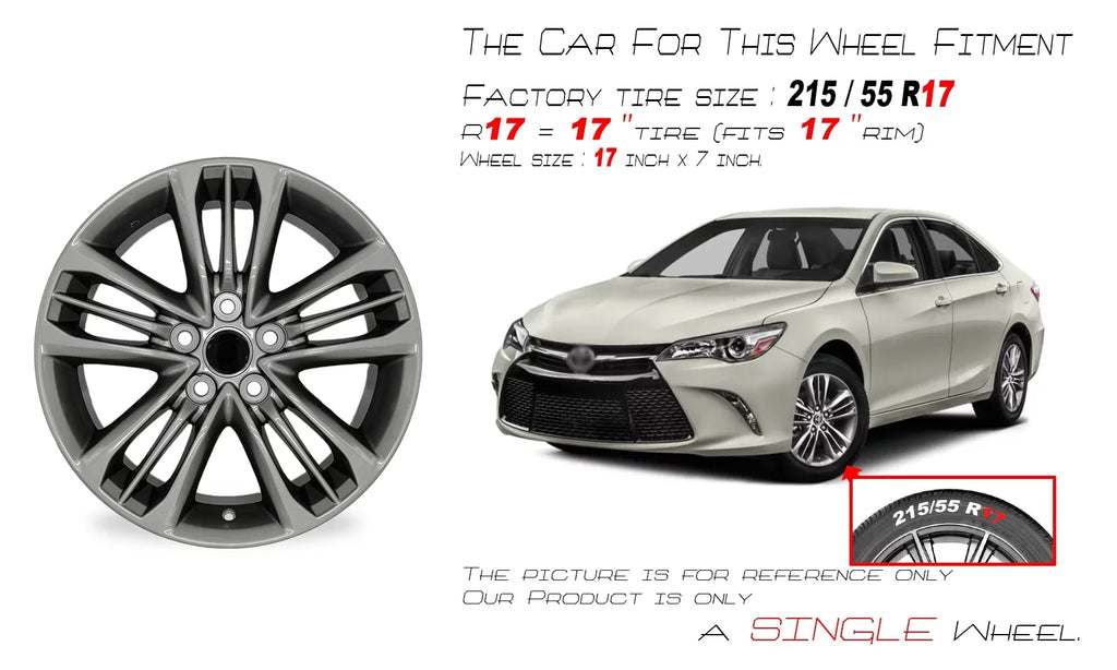 Velospinner Alloy 17" x 7" Automotive Rim Brand New Single 15 spoke Wheel for Toyota Camry 2015 - 2017 Grey OEM Caliber Replacement 75171