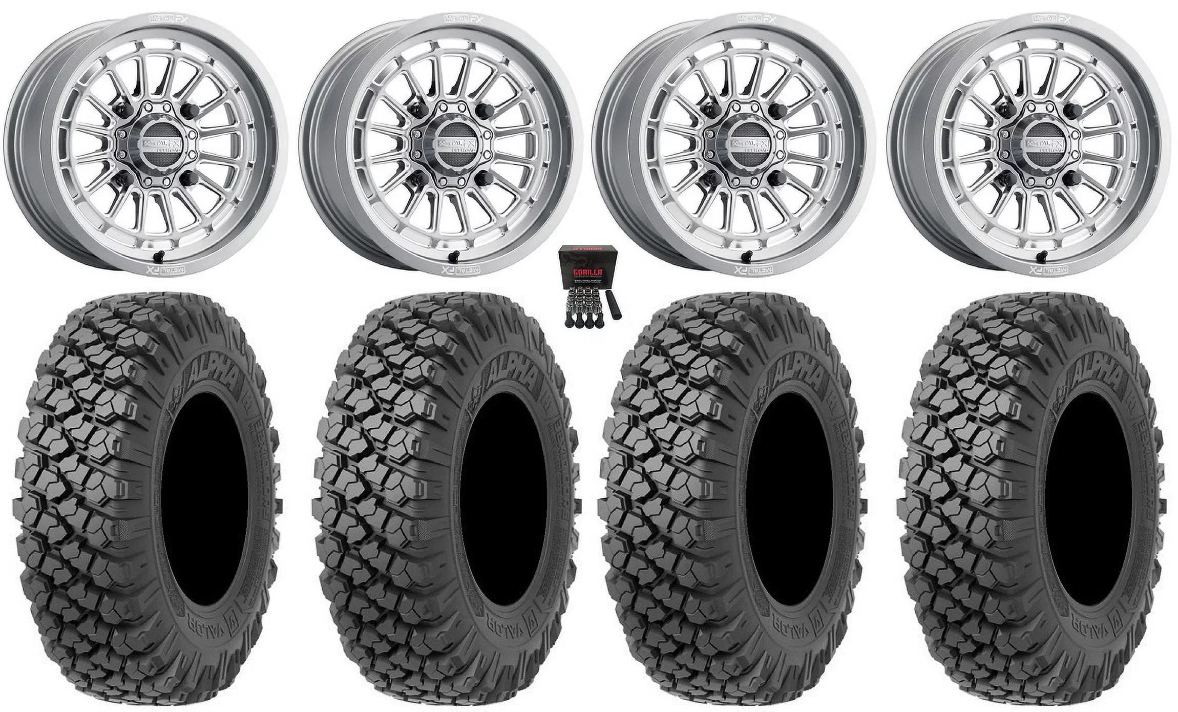 MetalFX Delta Contrast Cut 15" Wheels Gm 32" Alpha Tires Can-Am Maverick X3 / Honda Pioneer 1000 / Talon