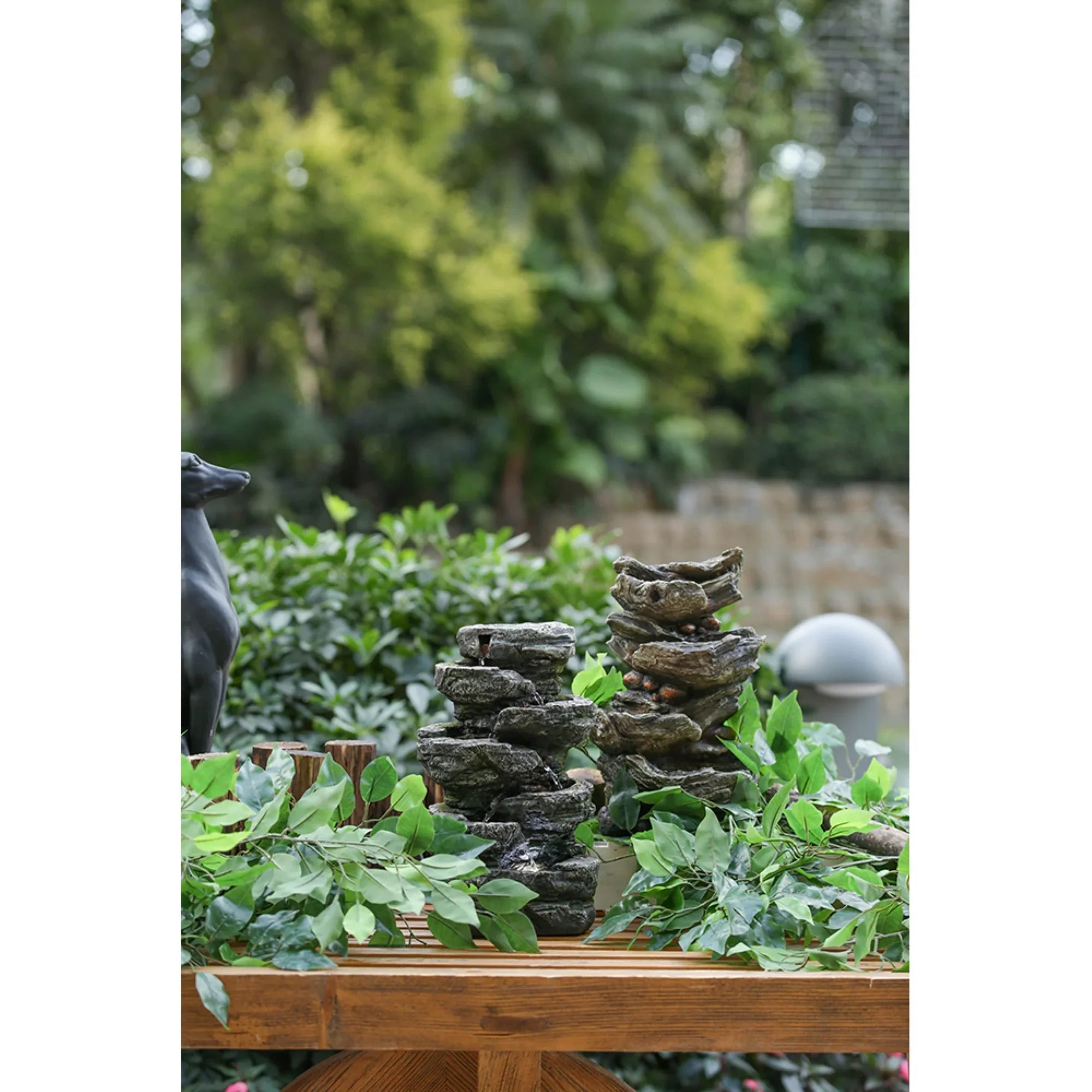 CC Home Furnishings Cascading Stone Tabletop Outdoor Fountain with Light - 13.75" - Brown