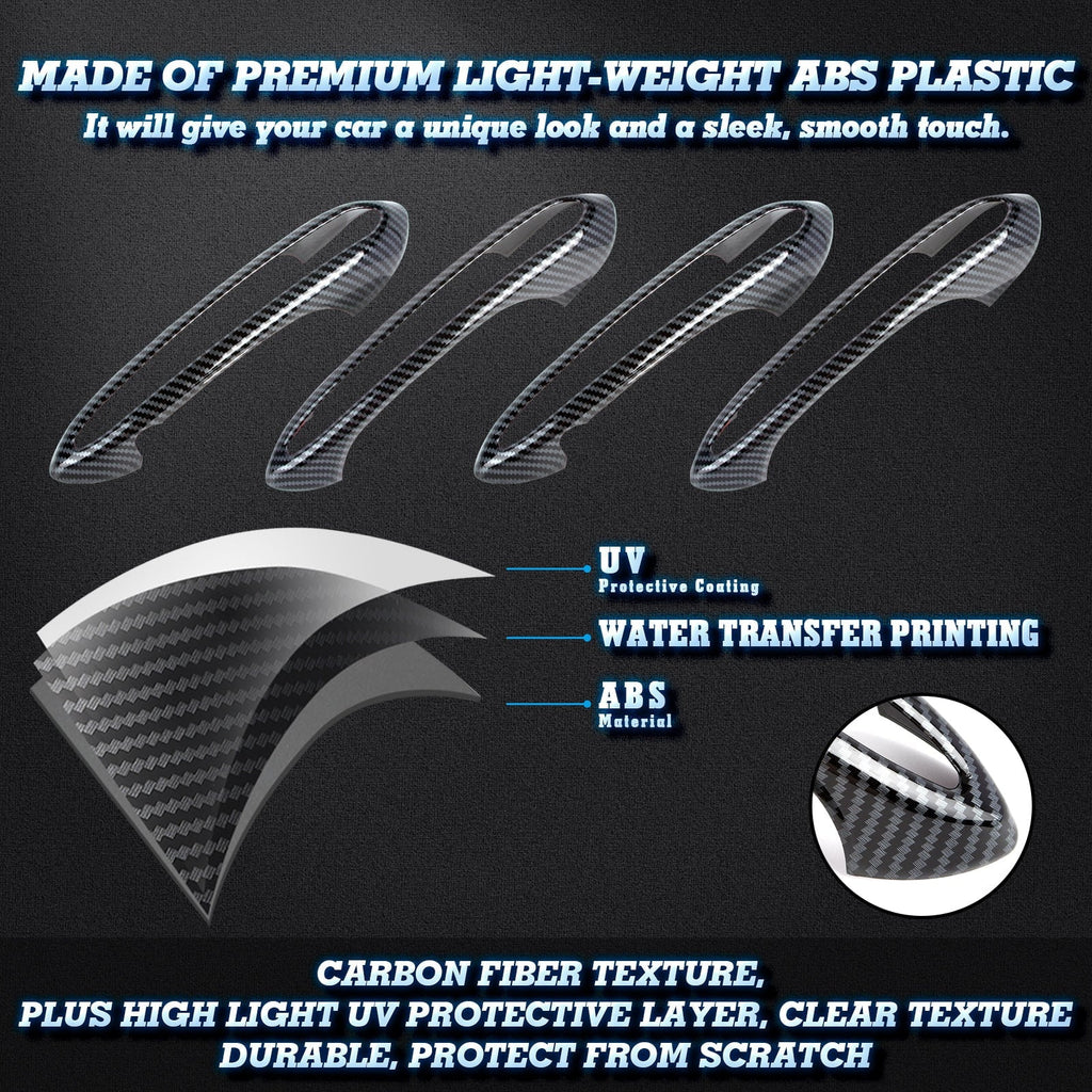Xotic Tech 1 Set (4 pieces) Exterior Door Handle Surround Wrap trims, Carbon Fiber Style, Matching with BMW 5 Series G30 2018-up