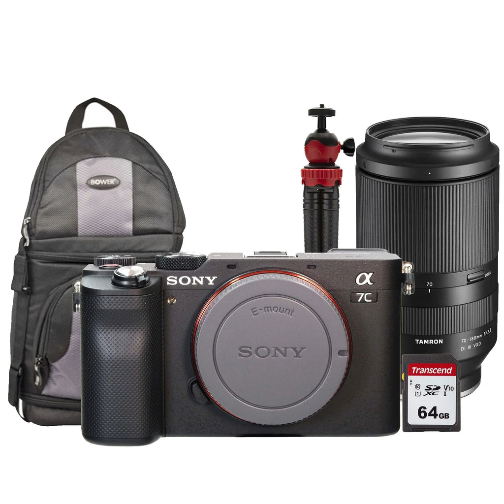 Sony Alpha a7C Full-Frame Mirrorless Camera Black with Tamron 70-180mm Di III VXD Lens Accessory Kit