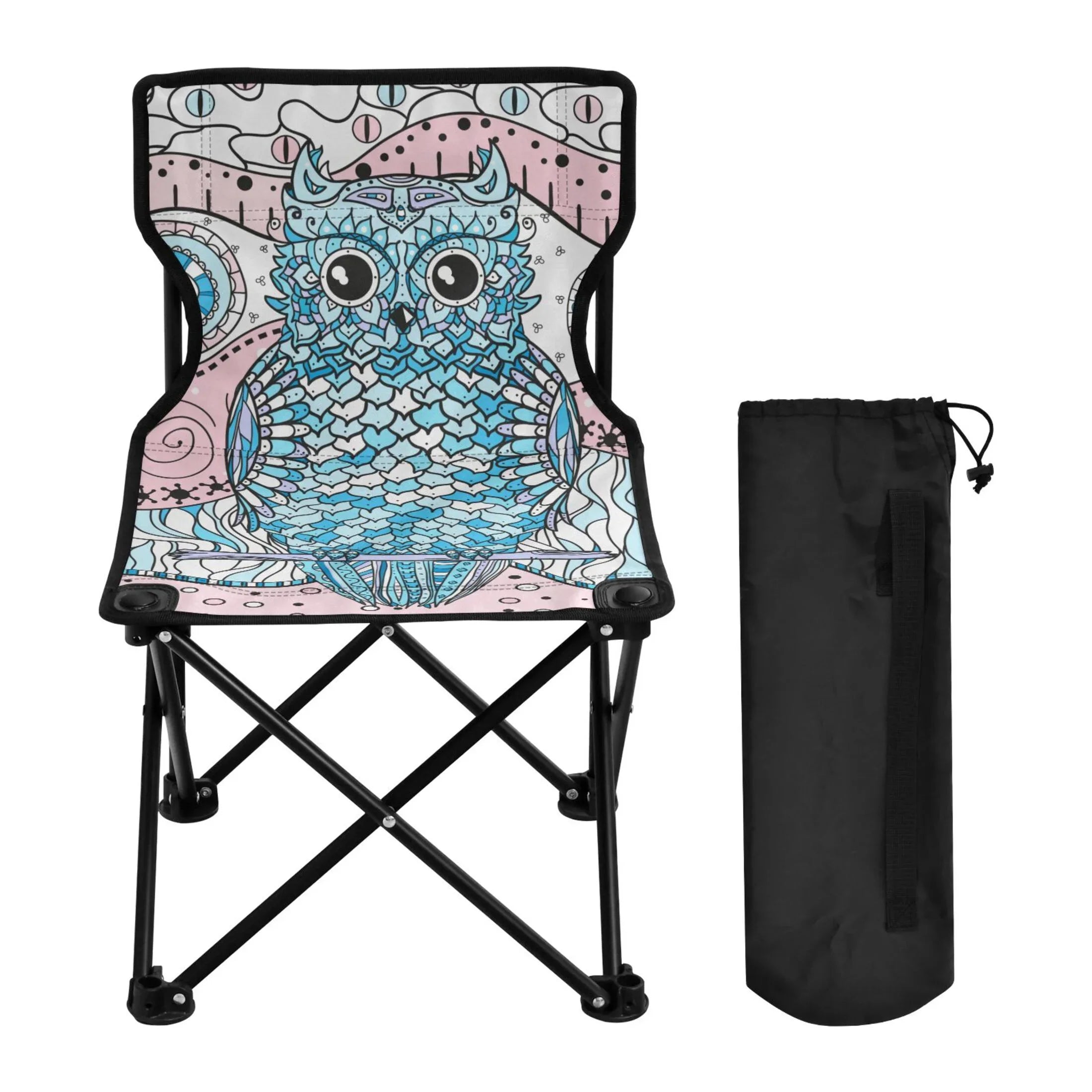 Mandala Abstract Owl Portable Camping Chair Small for Kids Outdoor Folding Beach Chair Fishing Chair Lawn Chair with Carry Bag
