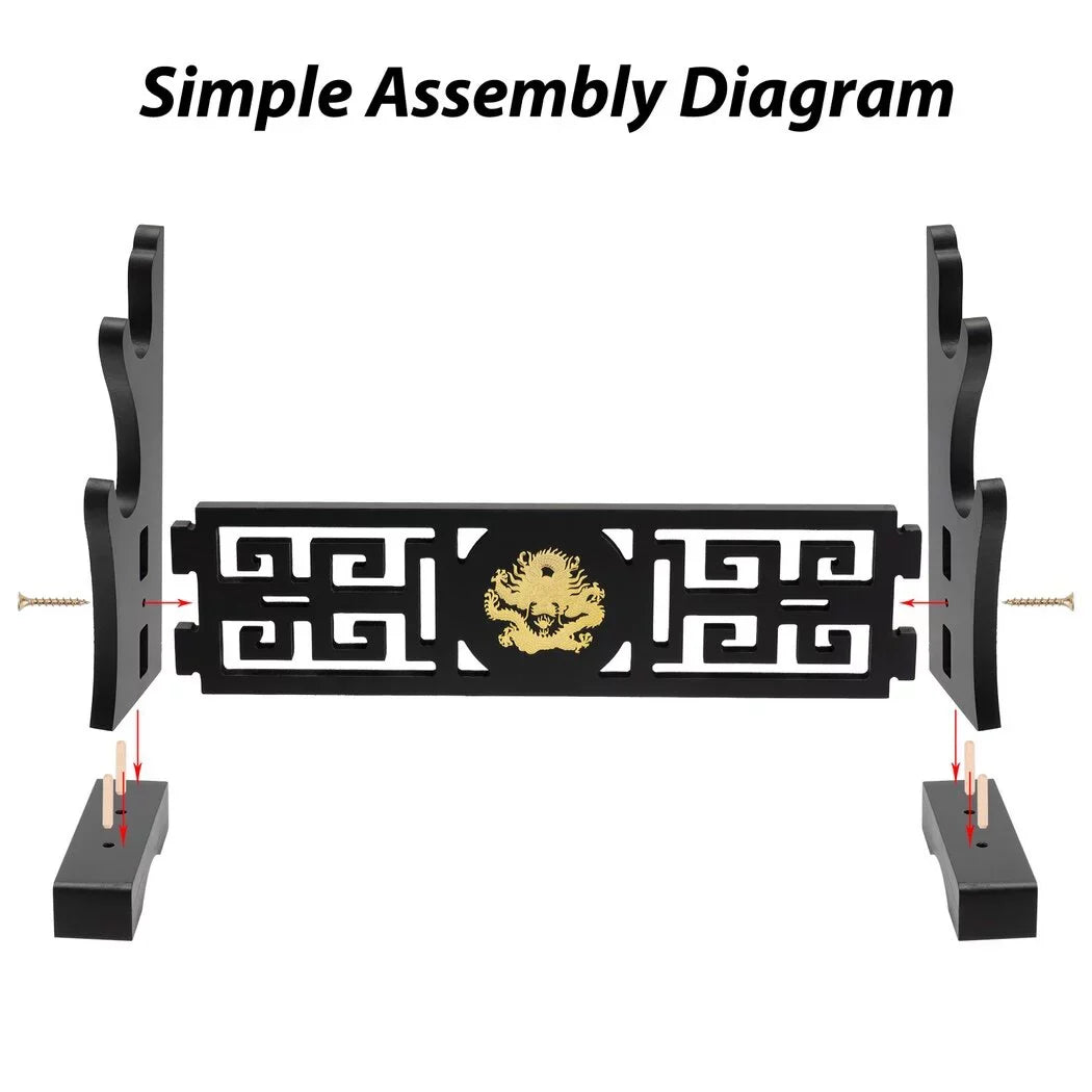 Sword Blade Stand, 2-Tier Katana Holder, Samurai Cosplay Long Blade Stand Organizer, Hollow Out Dragon Pattern Design, Portable Sword Rack Shelf