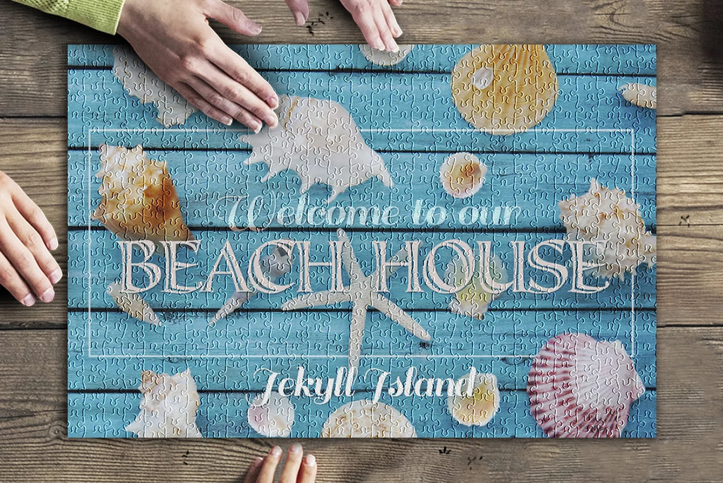 Jekyll Island, Georgia, Welcome to Our Beach House (19x27 inches, Premium 500 Piece Jigsaw Puzzle for Adults and Family, Made in USA)