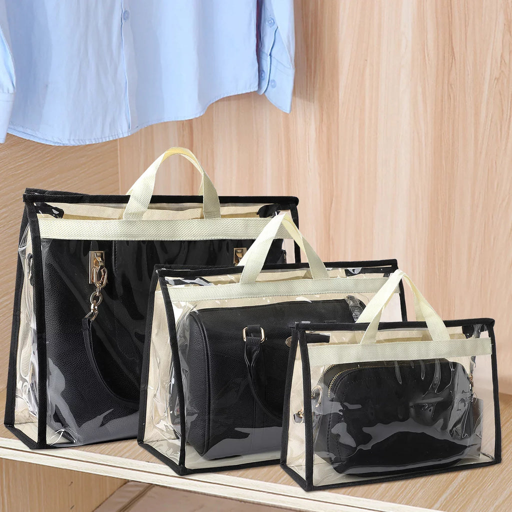 3 Pcs Dust Bags for Handbags, Clear Handbag Storage, Purse Storage Organizer for Closet, Purse Protection Hanging Closet Organizer with Zipper and Handles