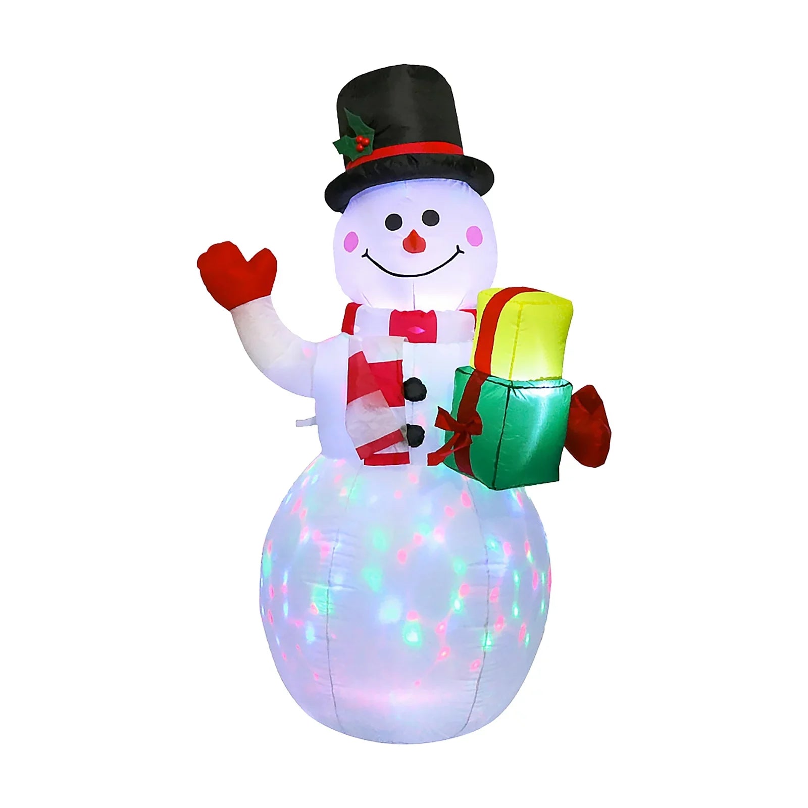 5FT Christmas Inflatables Snowman Shaped Rotating Colored Blow Up Xmas Inflatable Props With Fixed Stakes Tethers for Outdoor Garden Yard Party Decoration