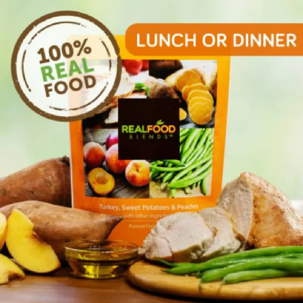 Real Food Blends - Turkey, Sweet Potatoes & Peaches - Meals for Tube Fed People - 9.4 Oz Pouch (Pack of 12)