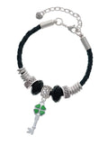Delight Jewelry Silvertone Translucent Green Lucky Four Leaf Clover Key Coach Celtic Knot Leather Bead Bracelet, 7"+2" Extender