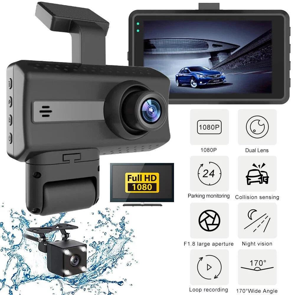 JahyShow Dual Lens Car Dash Cam Recorder: 1080P G Sensor DVR with Front and Rear Camera