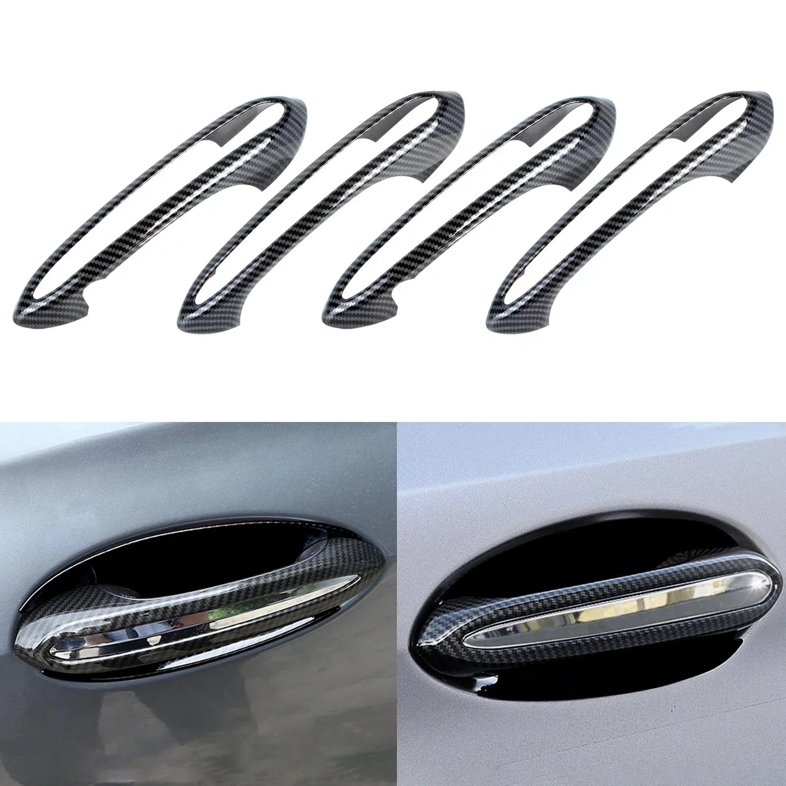 Xotic Tech 1 Set (4 pieces) Exterior Door Handle Surround Wrap trims, Carbon Fiber Style, Matching with BMW 5 Series G30 2018-up