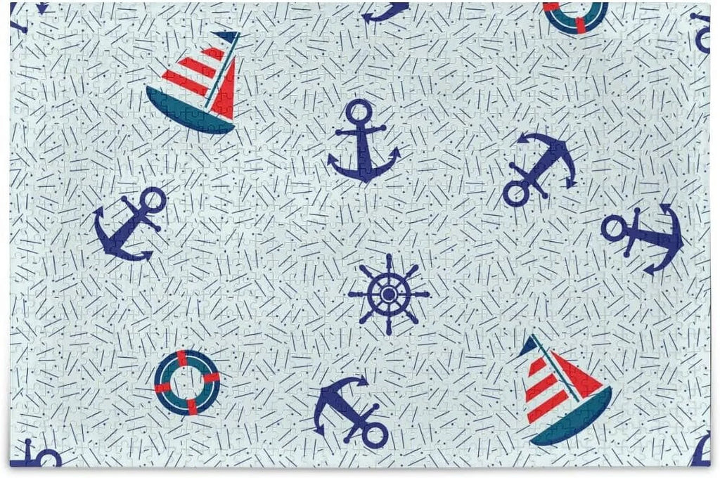 Wellsay Nautical Vessel Anchor Steering Wheel and Lifebuoy Marine Sea Theme Decoration Jigsaw Puzzles 1000 Pieces Puzzle for Adults Kids DIY Gift