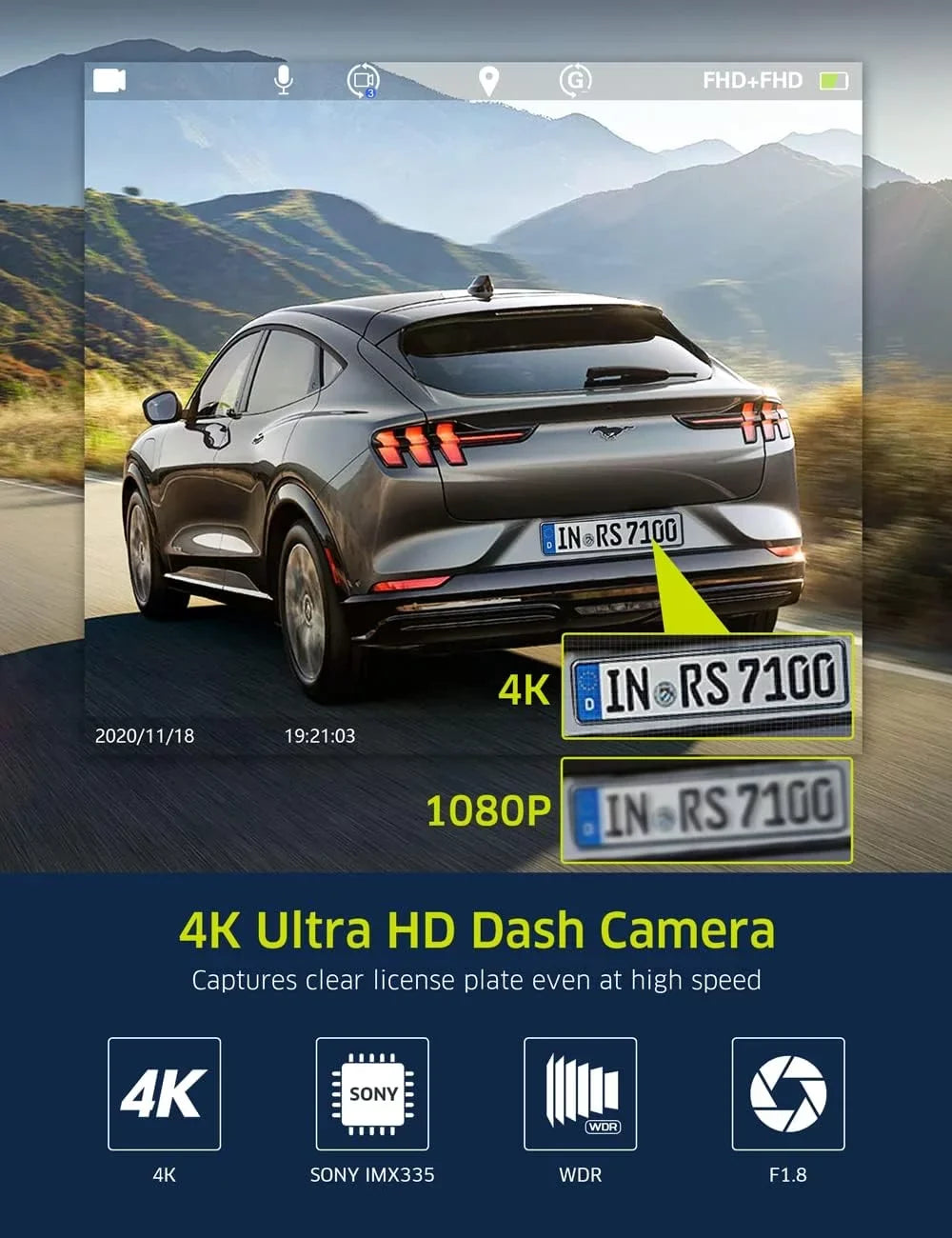 TOGUARD 4K Dual Dash Cam GPS WiFi Car Camera, 2160P+1080P Dashcam Front and Inside IR Night Vision, 3.16” IPS Screen, Night Vision, 170°Wide Angle, WDR, 24H Parking Mode