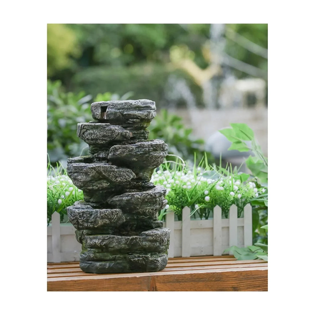 CC Home Furnishings Cascading Stone Tabletop Outdoor Fountain with Light - 13.75" - Brown