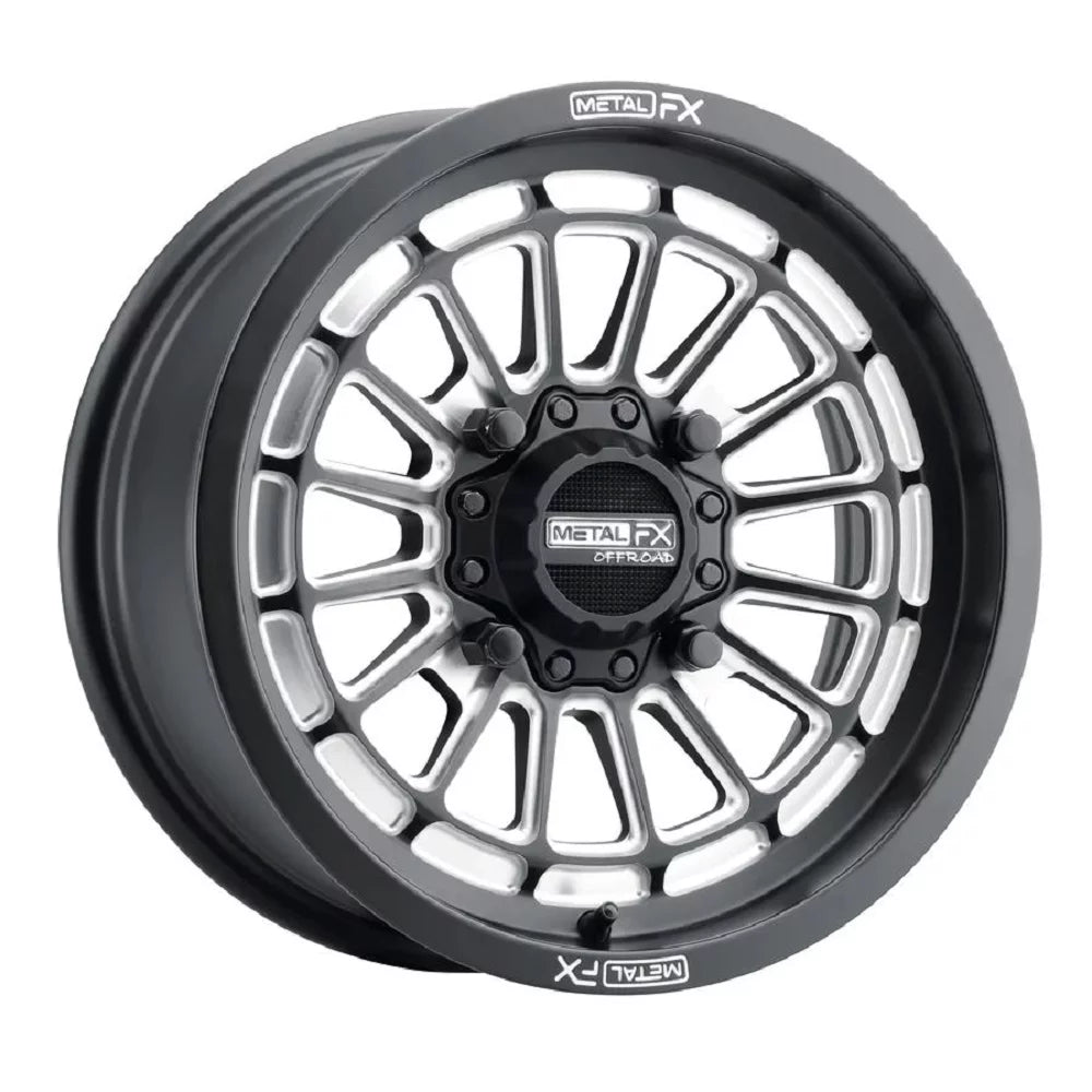 MetalFX Delta Contrast Cut 15" Wheels Bk 32" MotoRavage Tires Can-Am Maverick X3 / Honda Pioneer 1000 / Talon