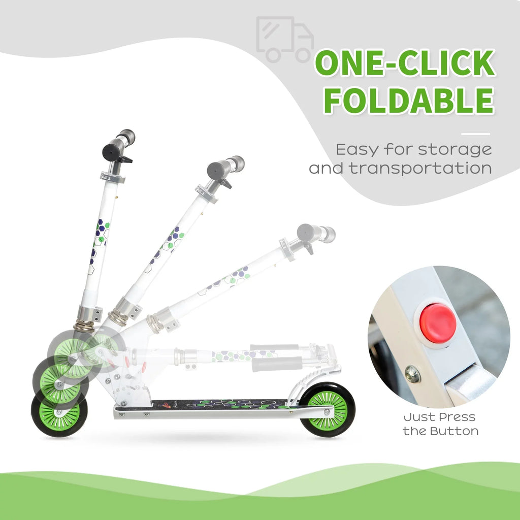 Aosom One-click Folding Kids Kick Scooter w/ Adjustable Handlebar, Push Rider with Kickstand, Dual Brake System, Long-lasting Wheels & Sturdy Bearings, for Boys and Girls, White