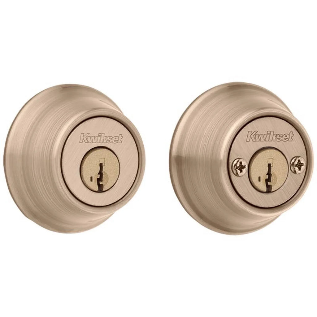 Kwikset 665 5 CP SMT RCAL RCS K6 Security Double-Cylinder Deadbolt, Antique Brass - Quantity 1