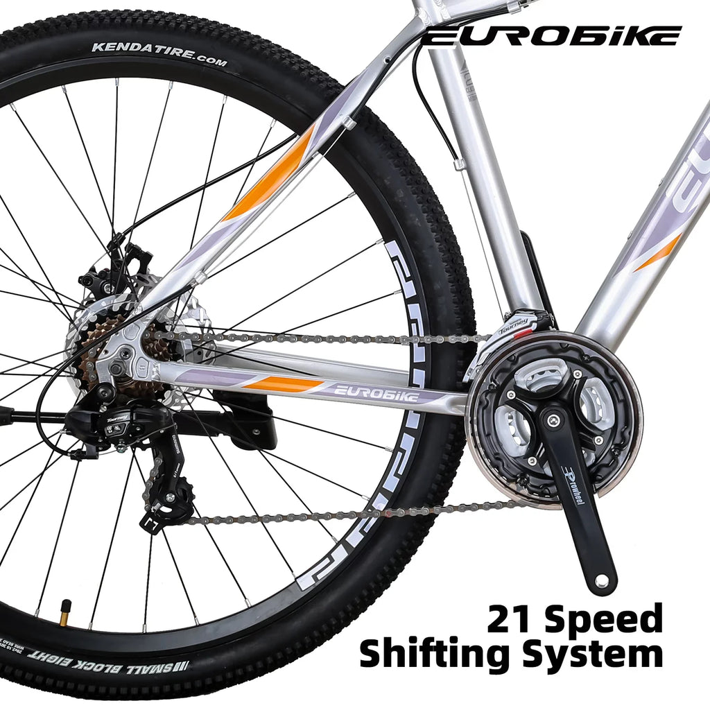 Mountain Bike, Eurobike X9 Mountain Bikes 29 Inches, 29er, 19 inch Aluminum, 21 Speed,Dual Disc Brakes, Mens Bicycle for Adults Multi-Spoke Silver