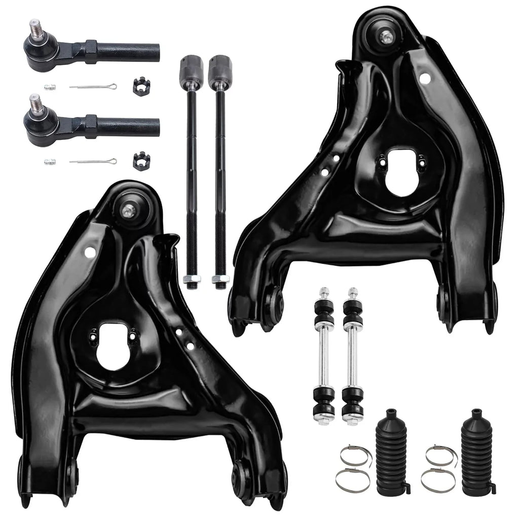 Detroit Axle - Front 10pc Suspension Kit for 94-04 Ford Mustang, 2 Lower Control Arms w/Ball Joints 4 Tie Rods 2 Sway Bars 2 Boot 1995 1996 1997 1998 1999 2000 2001 2002 2003 2004 Replacement
