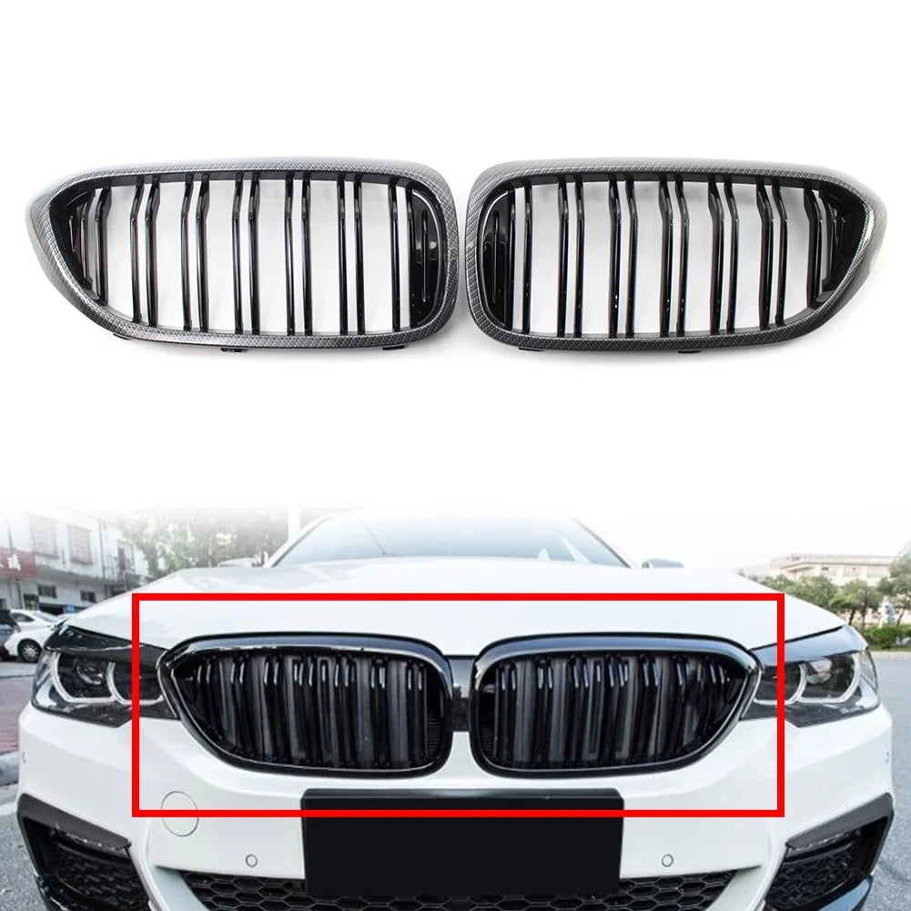 NS Front Grill Keney Grille Protection Trim for BMW 5 Series G30 G31 G38 530i 540i 2017 2018 2019, Carbon Fiber Style