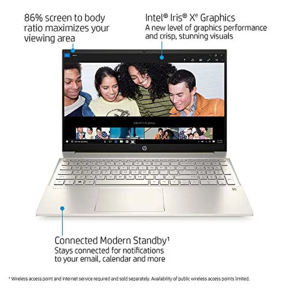 HP 2022 Pavilion 15.6" IPS FHD Touchscreen Laptop Intel 4-Core i5-1135G7 Iris Xe Graphics 16GB RAM DDR4 512GB NVMe SSD USB-C WiFi AX Bluetooth HDMI Webcam Backlit KB Gold Windows 10 Home w/RE USB