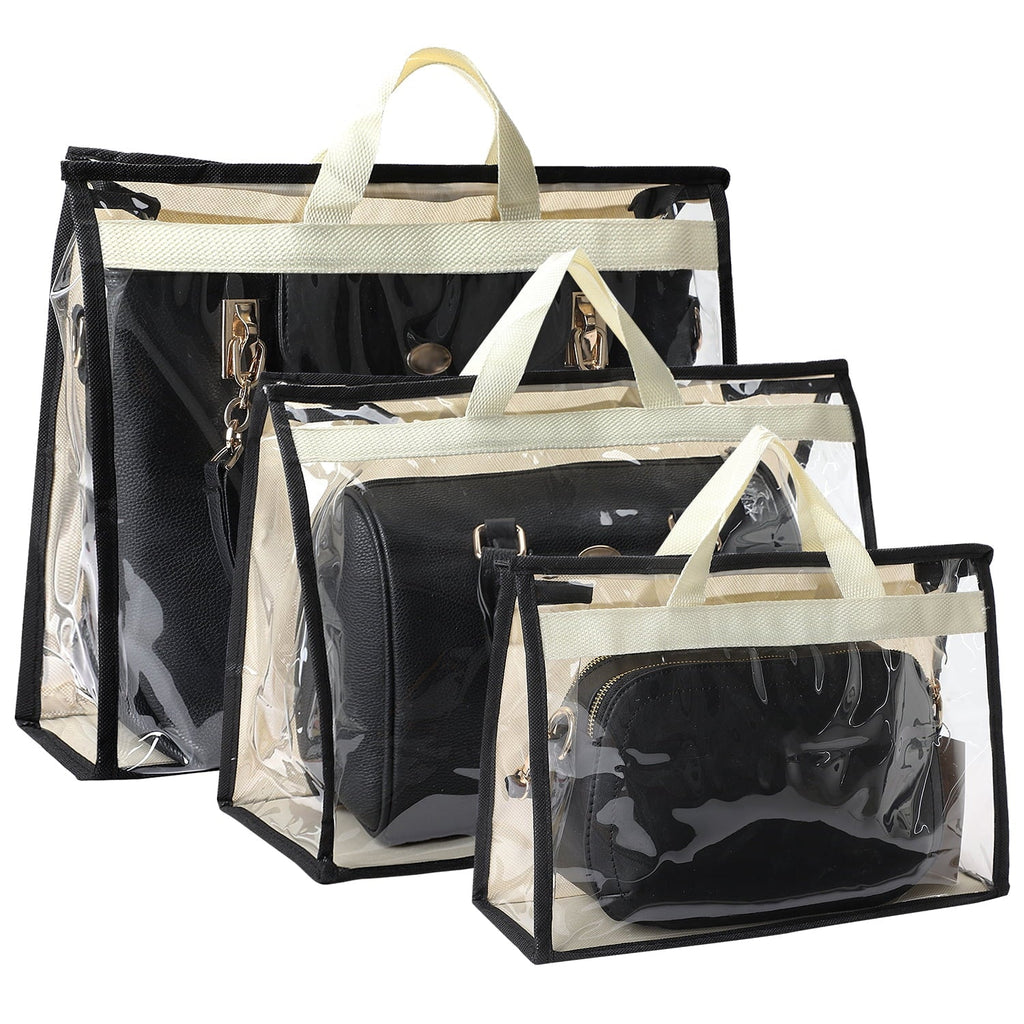 3 Pcs Dust Bags for Handbags, Clear Handbag Storage, Purse Storage Organizer for Closet, Purse Protection Hanging Closet Organizer with Zipper and Handles